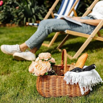 Creative Home Einkaufskorb Picknickkorb Weidenkorb mit Henkel Naturbraun Handgeflochten