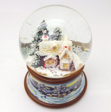 MINIUM-Collection Schneekugel Zuckerbäckerhaus auf Sockel Winterlandschaft braun mit Spieluhr 10 cm
