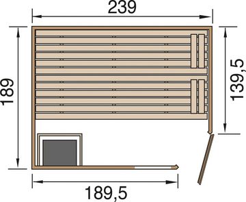 weka Sauna Valida Eck E 3, BxTxH: 239 x 189 x 203,5 cm, 38 mm, inkl. Ofen und digitaler Steuerung, GTF,OS 7,5, EO