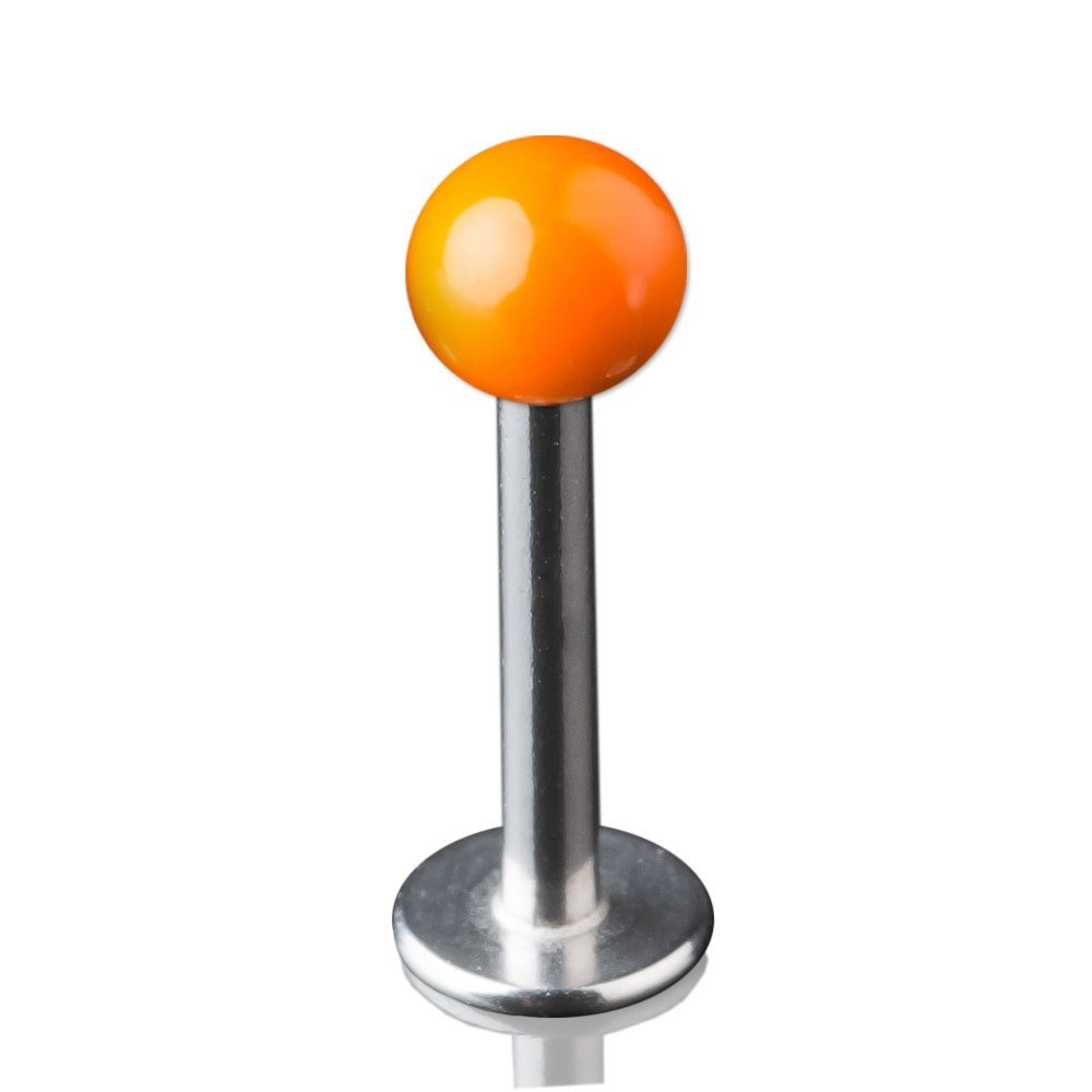 viva-adorno Piercing-Set 1,2 x 8mm Lippen Piercing Stecker Labretstecker Stahlkugel emailliert, 316L Chirurgenstahl Orange | Piercings