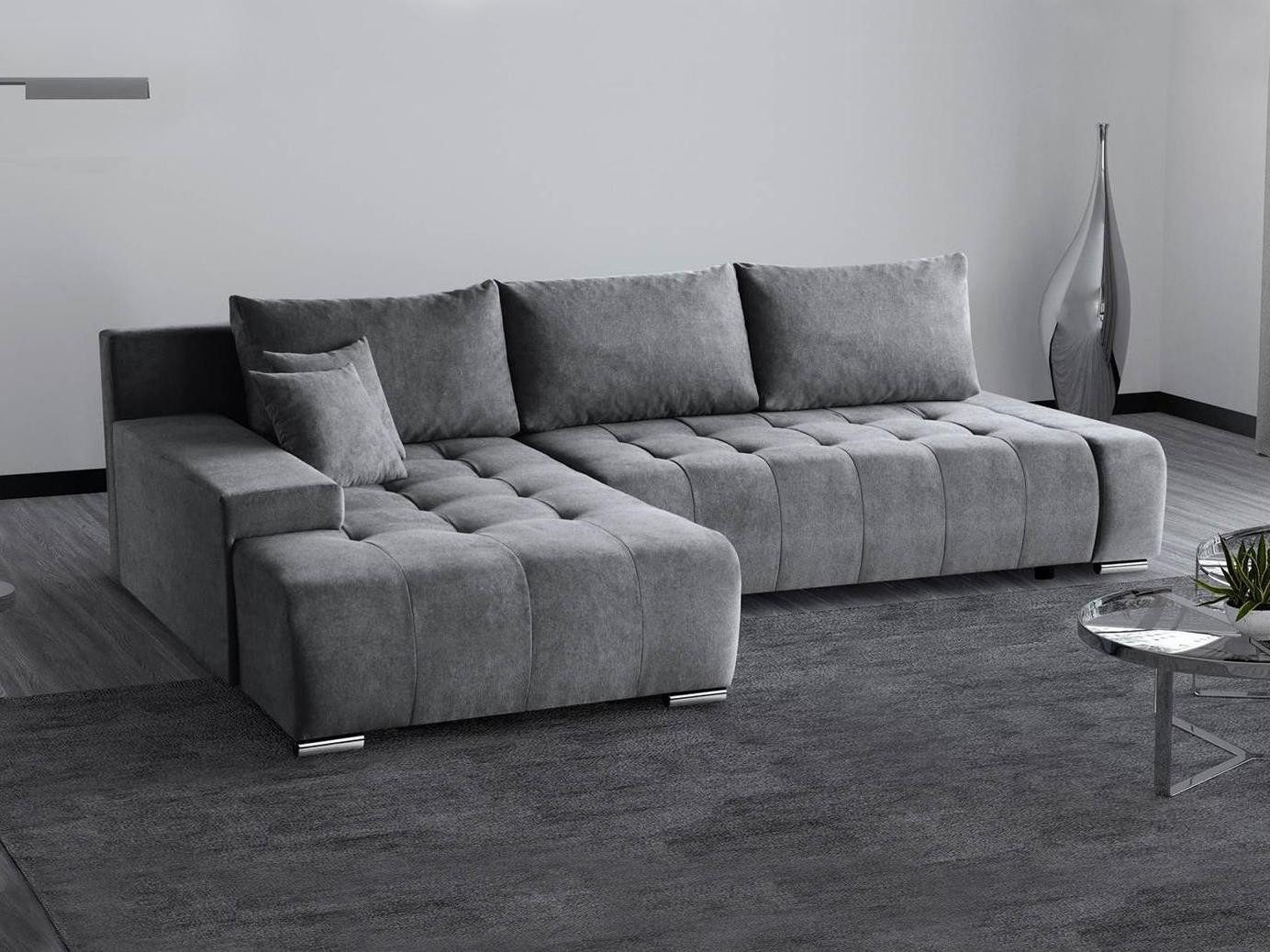 Beautysofa Ecksofa Draco L, Grau, Dunkelgrau, inkl. Wellenfedern Ecke mit Einfügung, mit Schlaffunktion