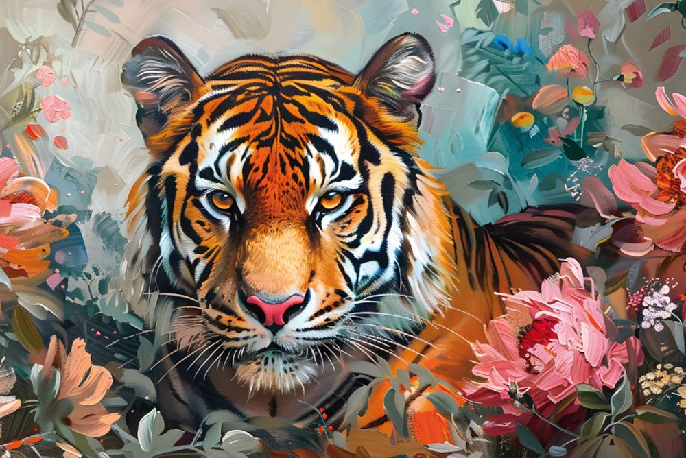 Bönninghoff Leinwandbild, Blumen, Blumenbilder, Raubkatzen, Tiere, Tiger (1 St)