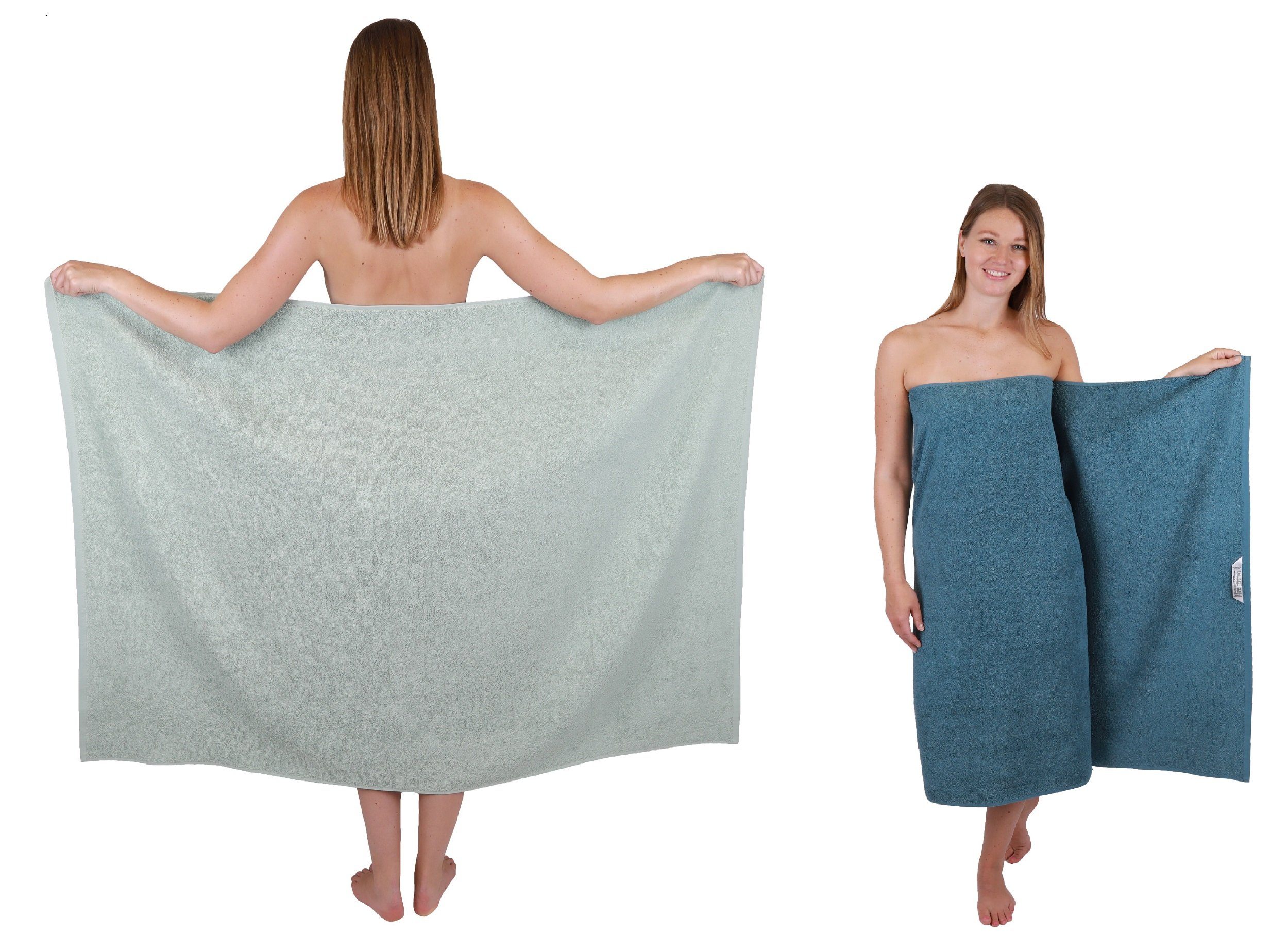 Duschtücher Maxi 2 Stück BERLIN Badetuch XXL 100x150 cm jade-taubenblau
