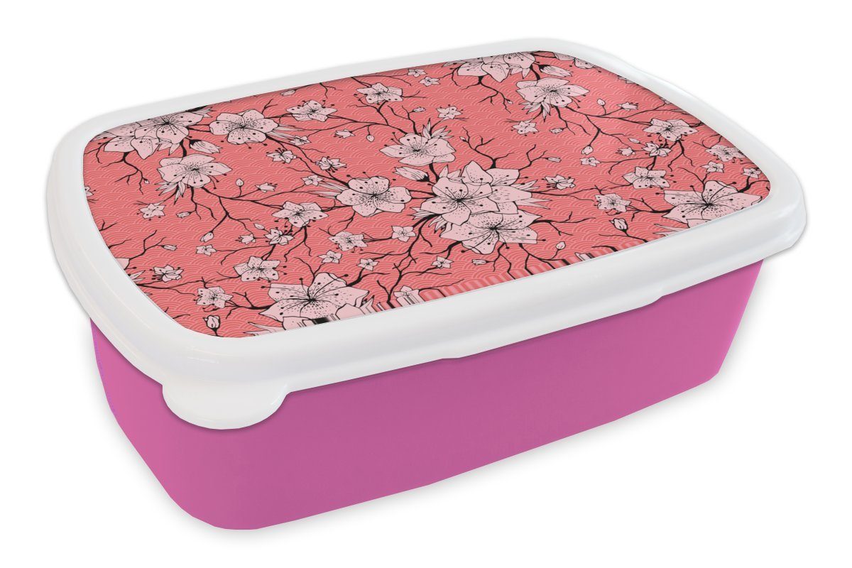 Muster MuchoWow Snackbox, für rosa - (2-tlg), Brotdose Brotbox Japan, - Kunststoff, Kinder, Lunchbox Mädchen, Kunststoff Erwachsene, Blumen