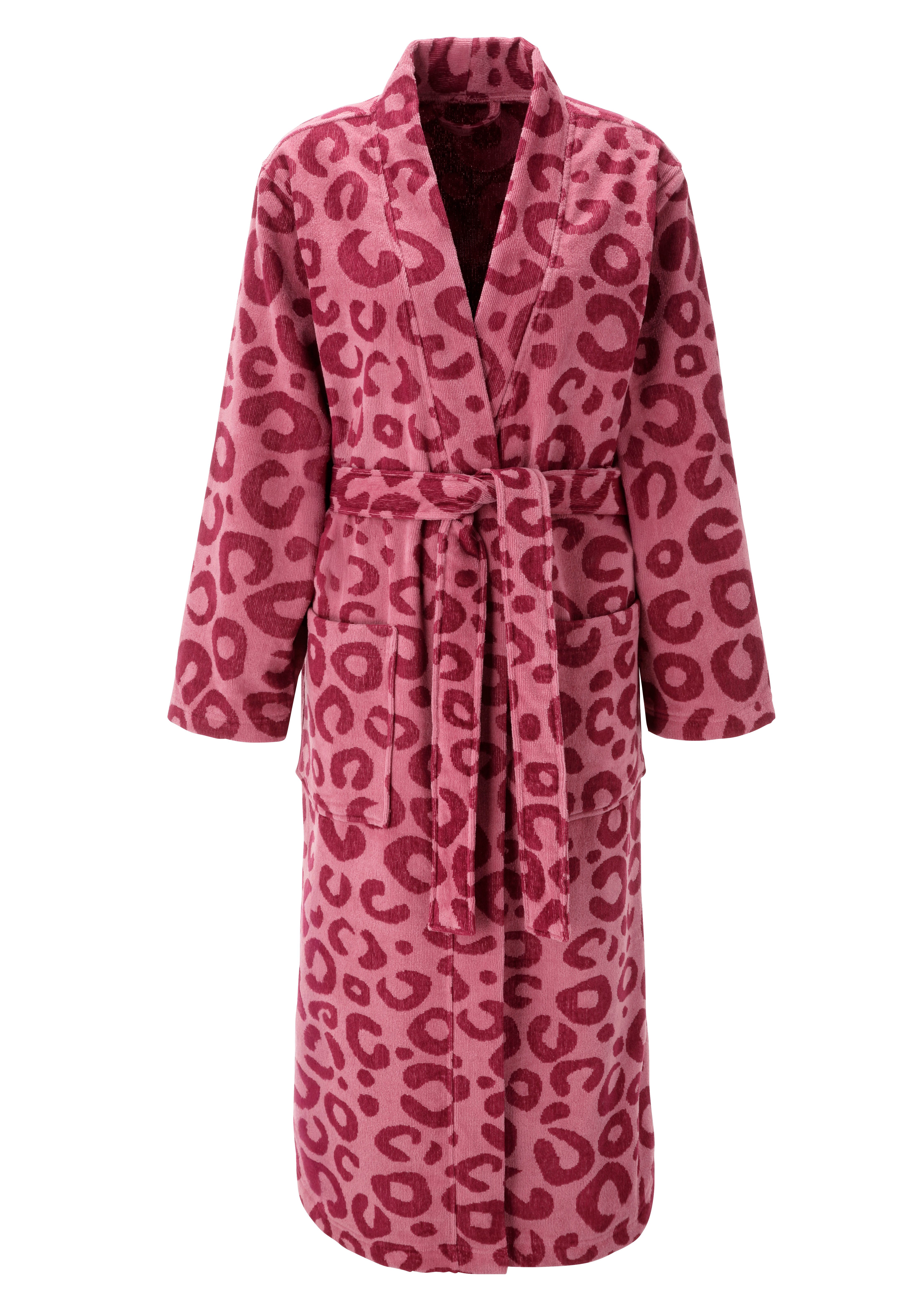 OTTO home Unisex-Bademantel Anna Leo, ideal für Sauna & Spa, Hotelbademantel, Morgenmantel, Langform, Walkfrottee, Kimono-Kragen, Gürtel, für Damen & Herren, mit Taschen, S-3XL, trendiger Animal Print