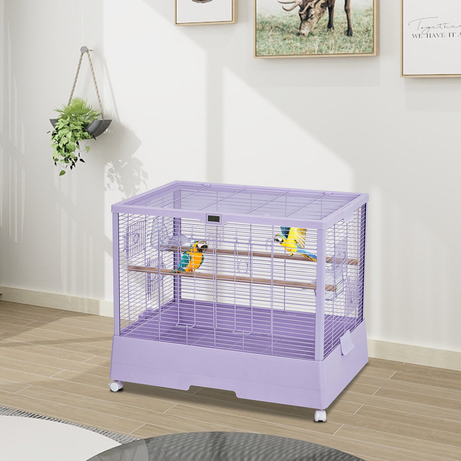GarveeMore Vogelkäfig mit Rollen, großem Tür, Sitzstangen, herausnehmbare Wanne, aus Kohlenstoffstahl für Papageien, Sittiche, Wellensittiche
