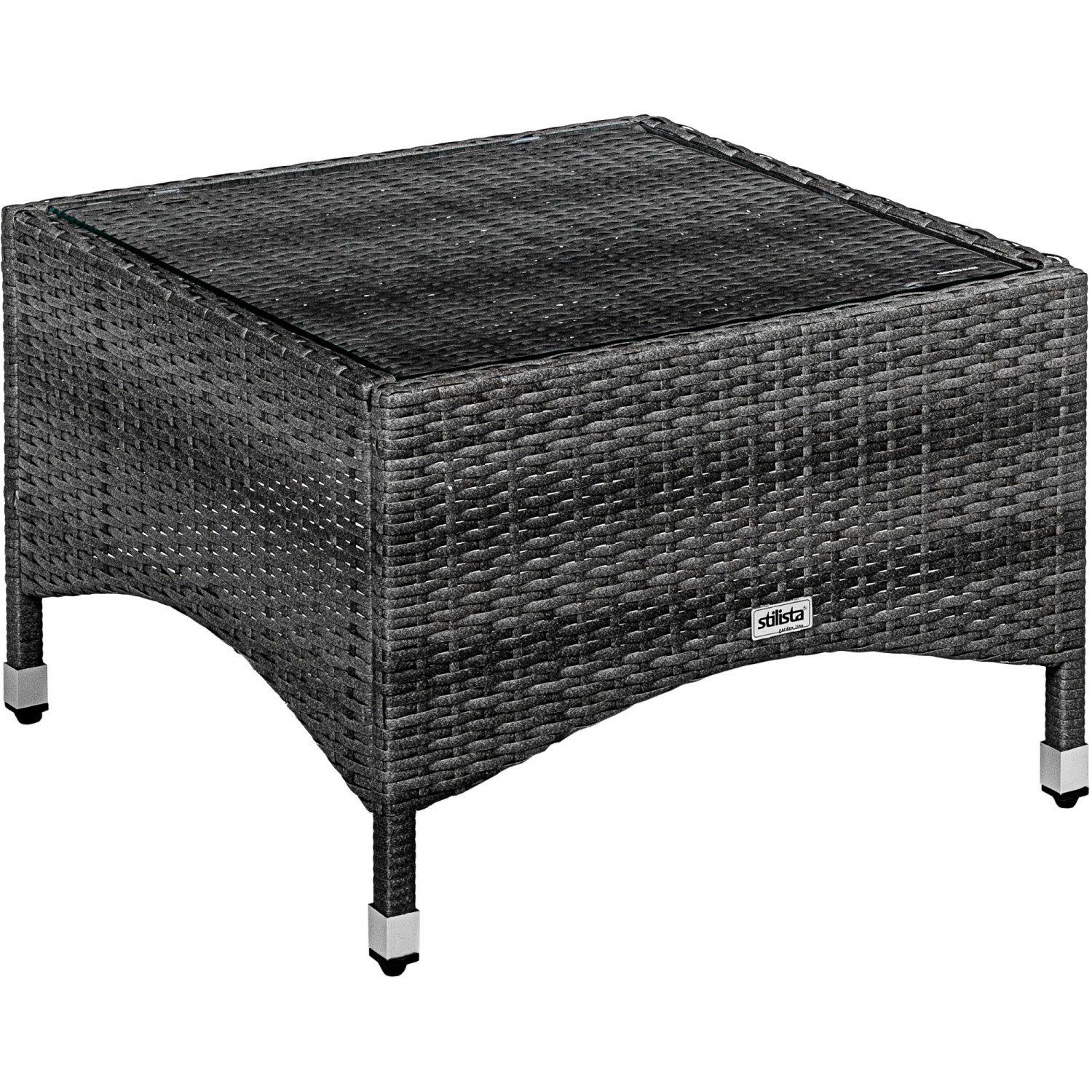 STILISTA Beistelltisch Gartentisch Balkontisch Loungetisch Kaffeetisch, Eckig, Glas Tischplatte, Polyrattan, Modell- und Farbwahl