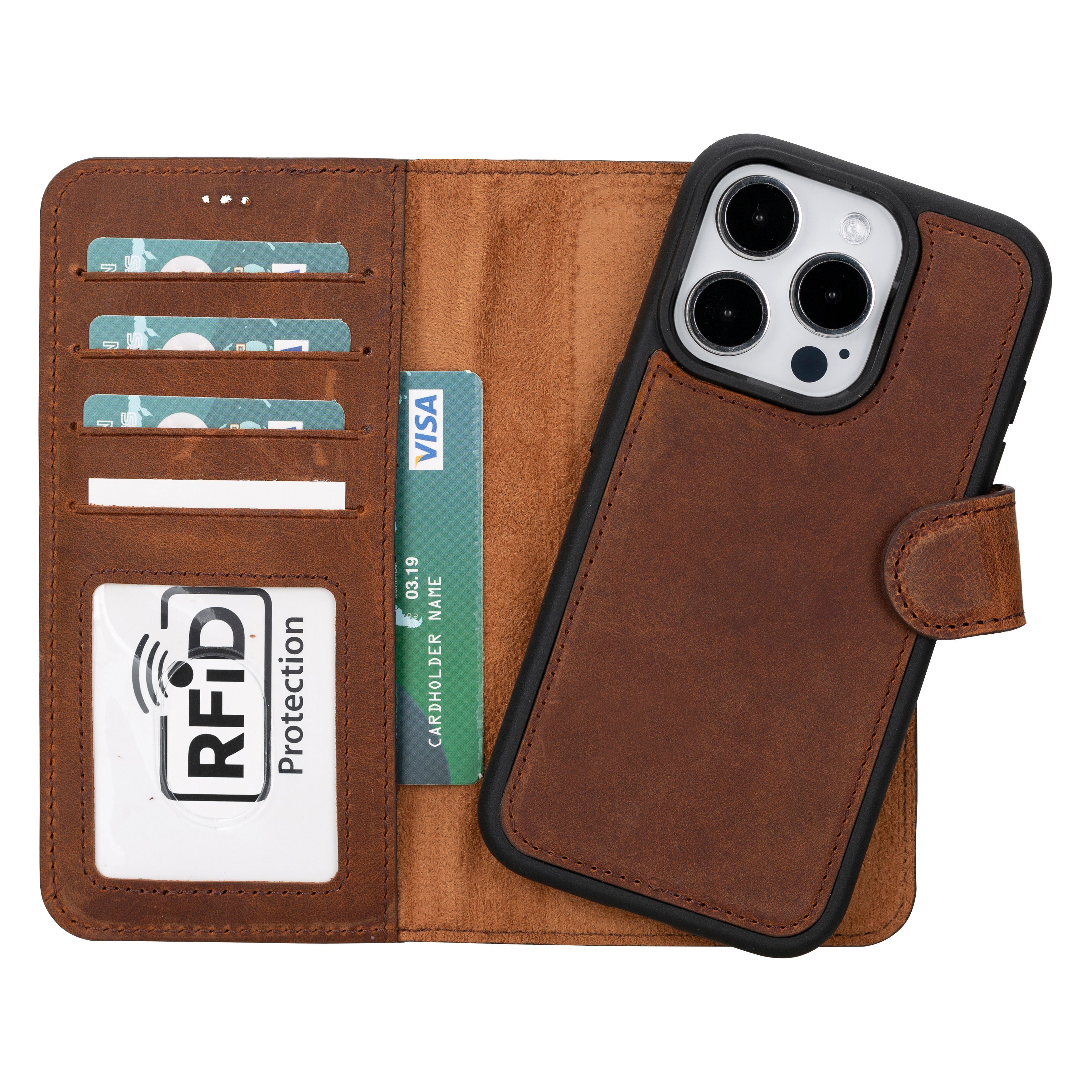 Renna Leather Handyhülle iPhone 16 Все Modelle Echtes Leder abnehmbare Handyhülle Klapphülle