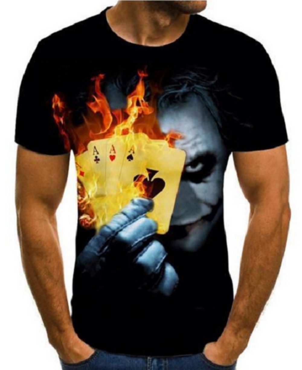 T-Shirt 3D-Druck T-Shirt (Unisex) - Halloween / Horrorclown - Joker + Cards