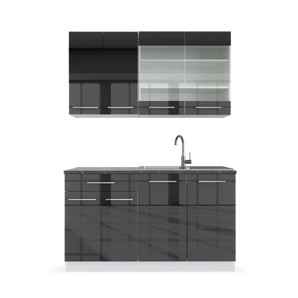 Vicco Küchenzeile R-Line, Schwarz Beton/Anthrazit, 140 günstig online kaufen