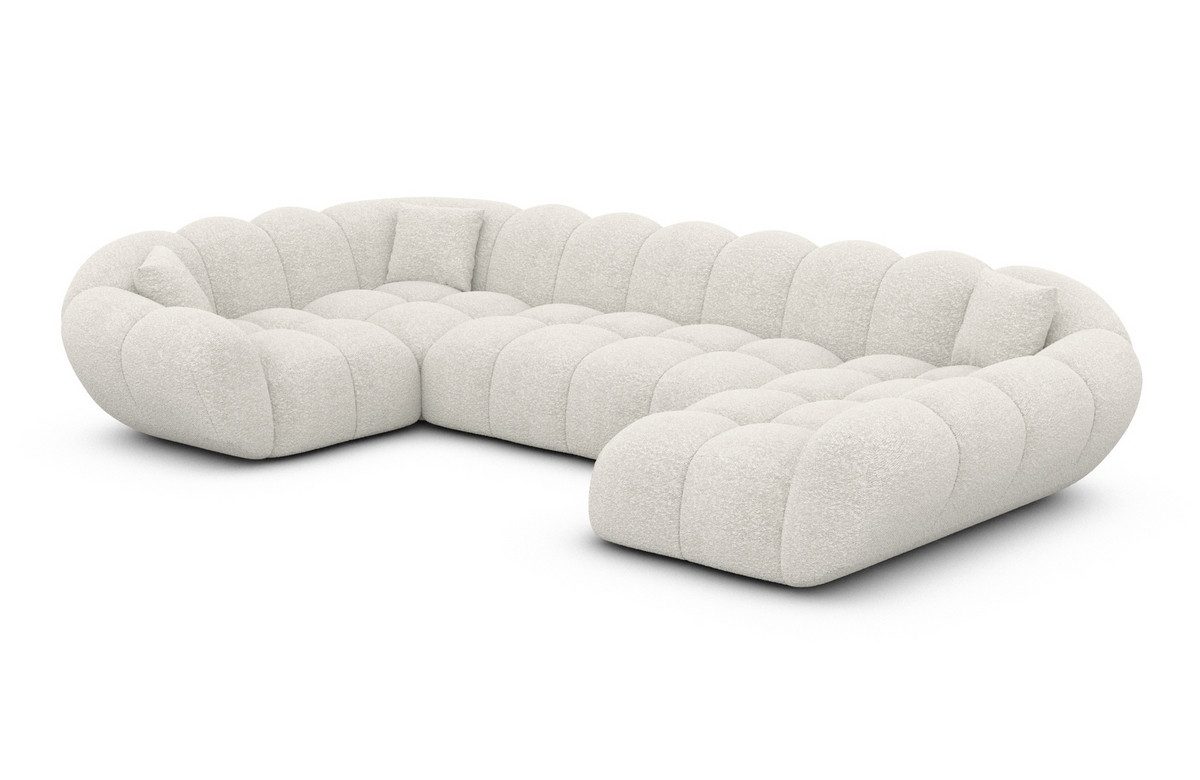Sofa Dreams Wohnlandschaft Maleron U Form Design Stoffsofa, Polstersofa, 6-Sitzer, Ottomane rechts, Boucléstoff Weiß