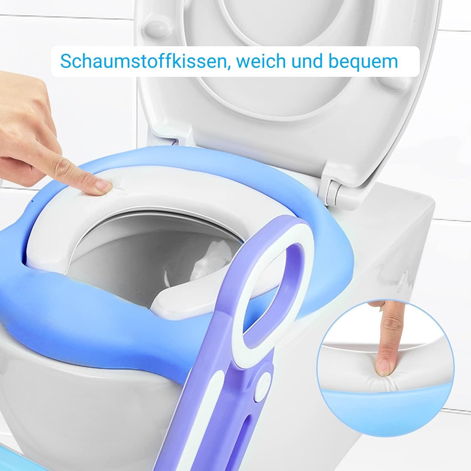 Toilettentrainer kinder Treppe, für Kinder mit Toilettensitz Toilettensitz TLGREEN HöHenverstellbar Blau