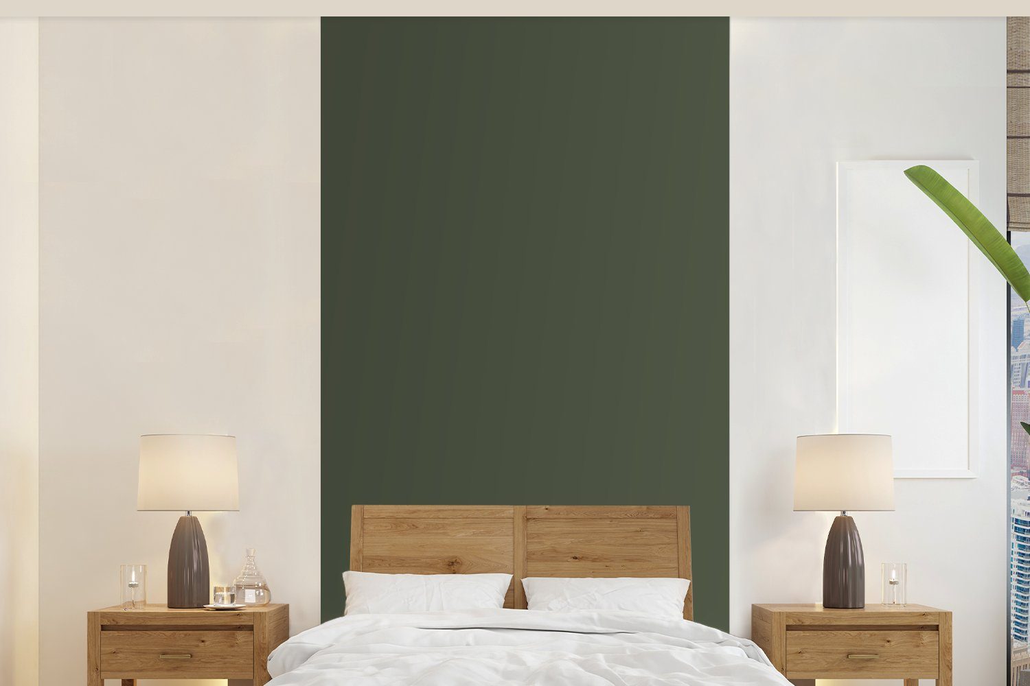 MuchoWow Fototapete Grün - Einfarbig - Olivgrün, Matt, bedruckt, (2 St), Vliestapete für Wohnzimmer Schlafzimmer Küche, Fototapete