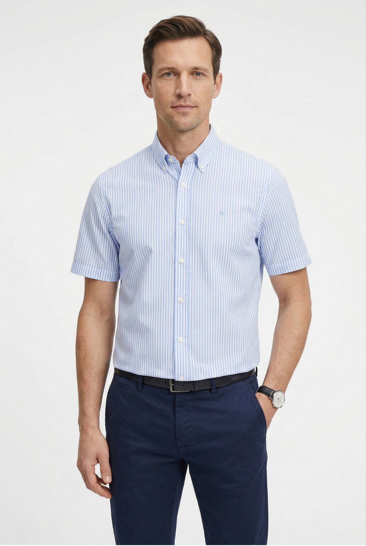 BOSS Kurzarmhemd Button-down-Kragen Regular Fit, Baumwollmix