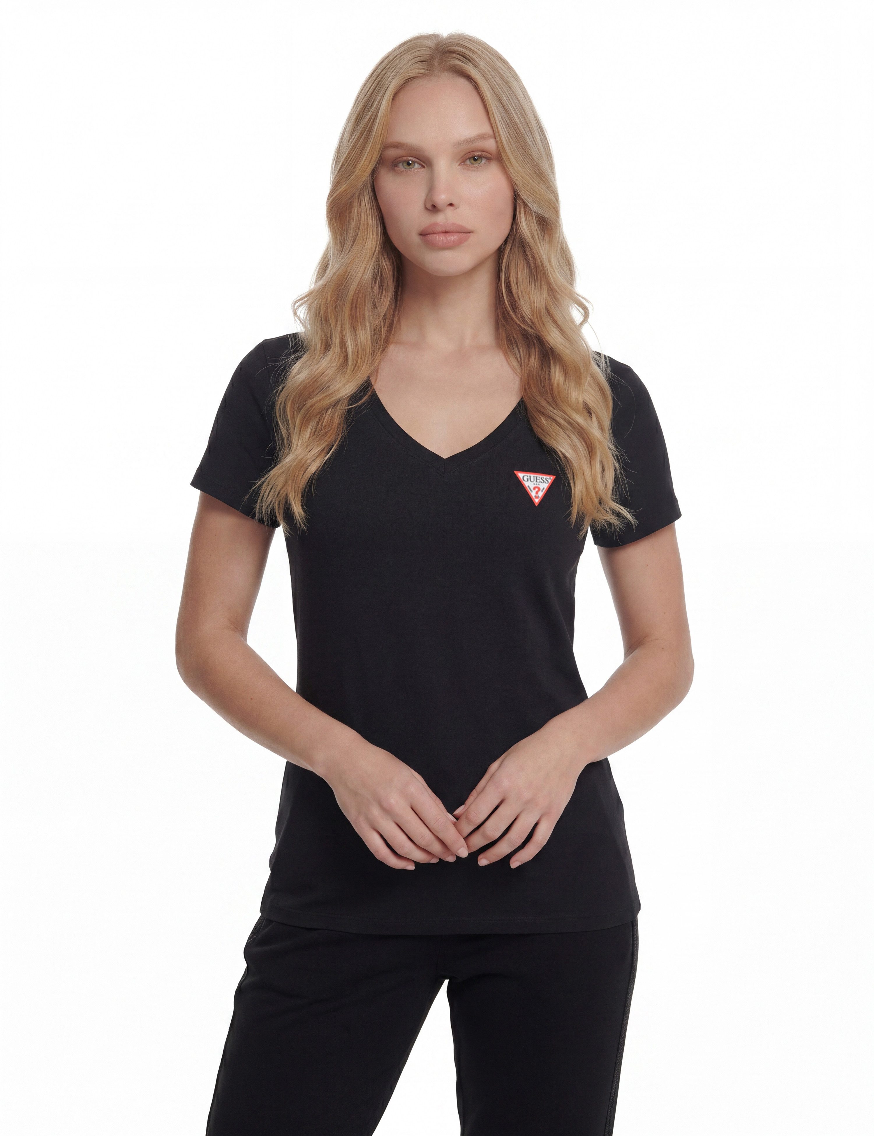 Guess T-Shirt SS VN MINI TRIANGLE TEE mit V-Ausschnitt, Slim Fit