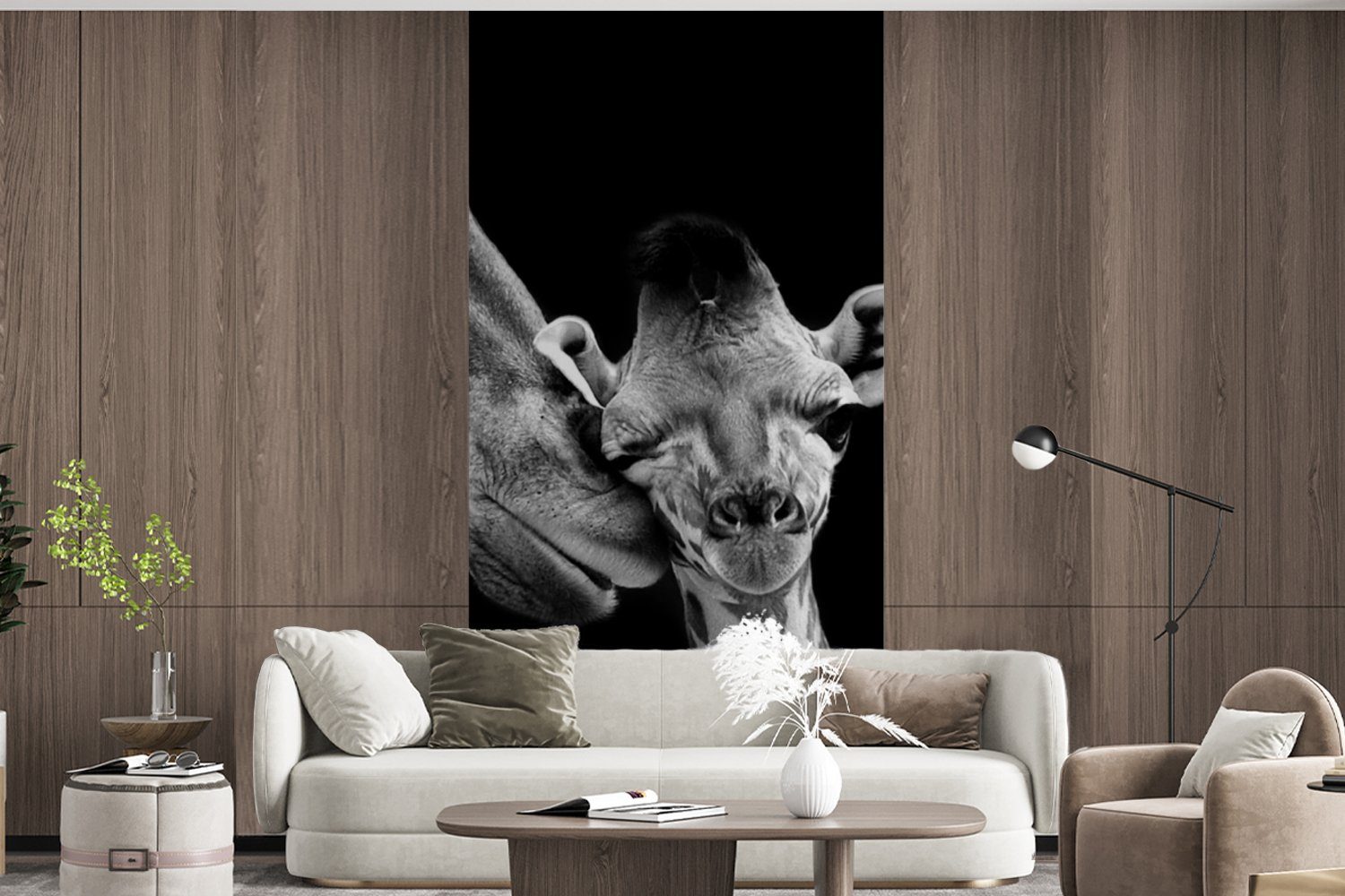 MuchoWow Fototapete Tiere Schwarz - Giraffe Küche, Schlafzimmer Vliestapete Porträt, - - für - Fototapete (2 Wohnzimmer Weiß bedruckt, Matt, St)