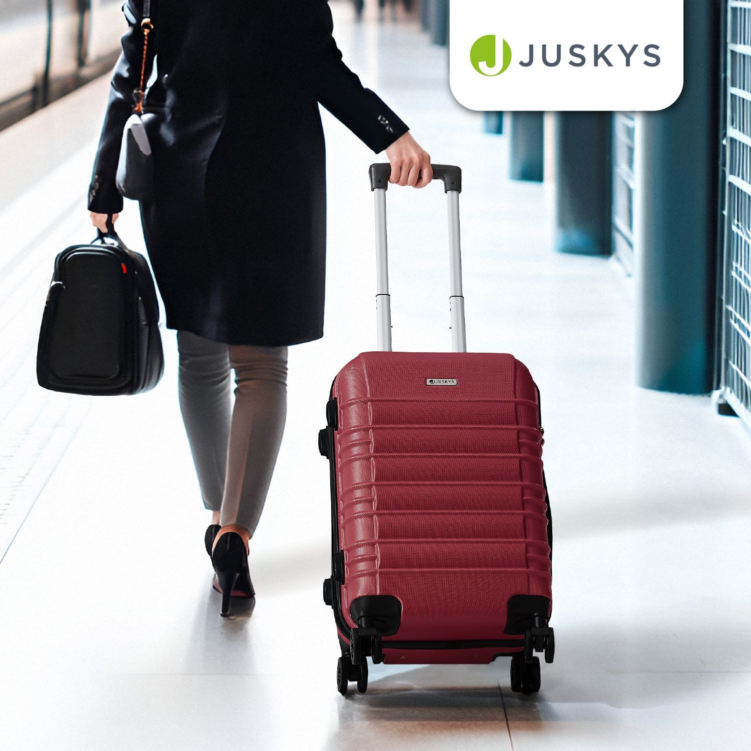 Juskys Trolleyset Rom, 4 Rollen, (4 tlg., 4-teilig), 4 Koffer, 360° Rollen, robuste Hartschale, mit Zahlenschloss