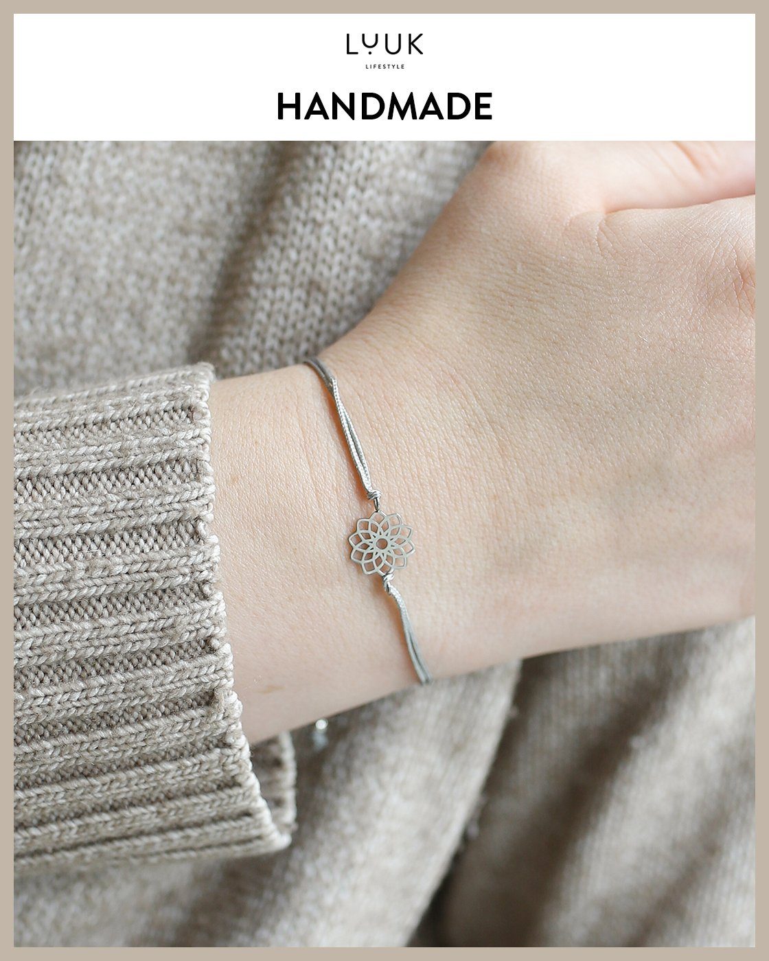 LUUK LIFESTYLE Freundschaftsarmband Mandala, handmade, mit Happiness Spruchkarte