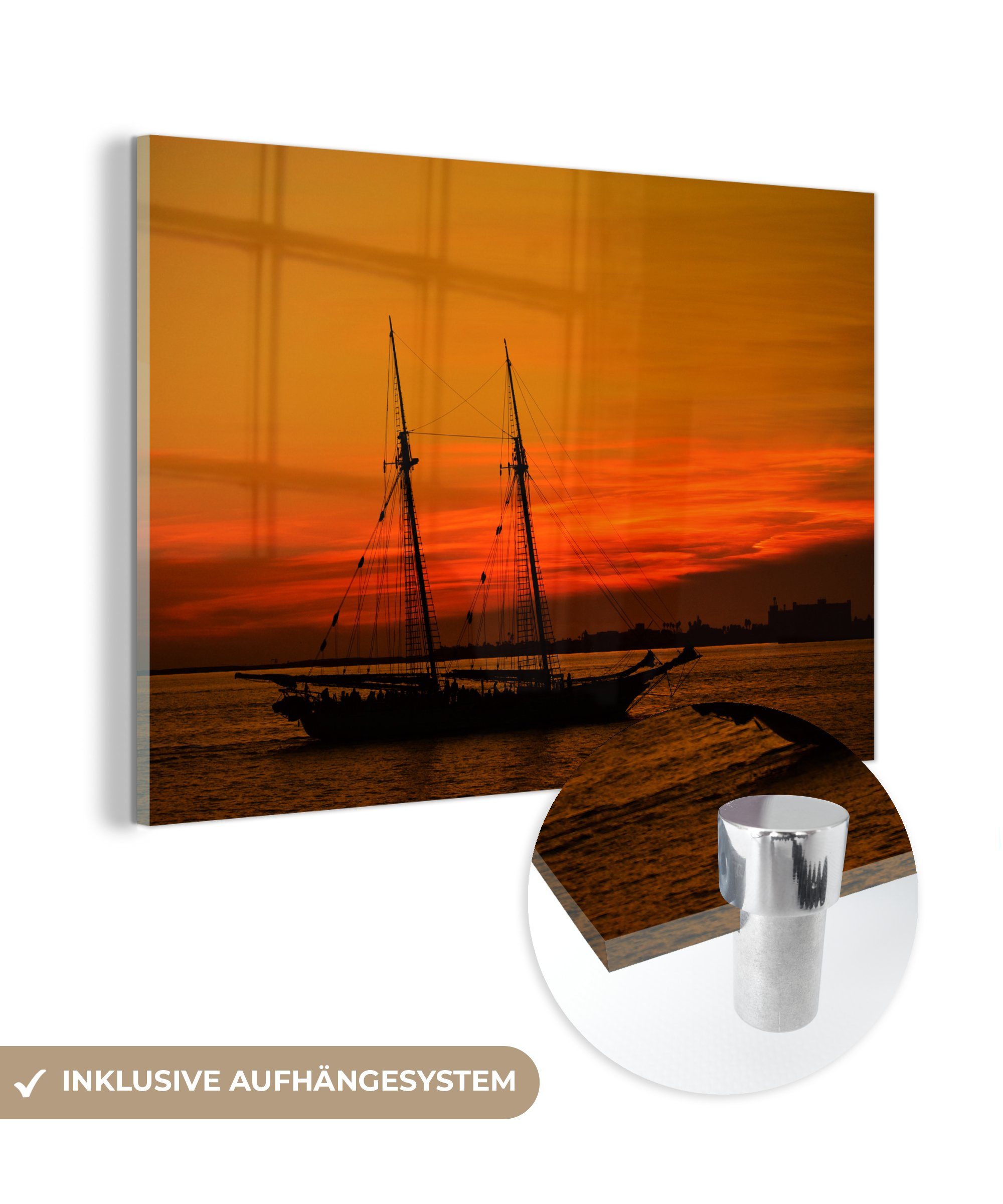 MuchoWow Acrylglasbild Galeone bei Sonnenuntergang, (1 St), Acrylglasbilder Wohnzimmer & Schlafzimmer