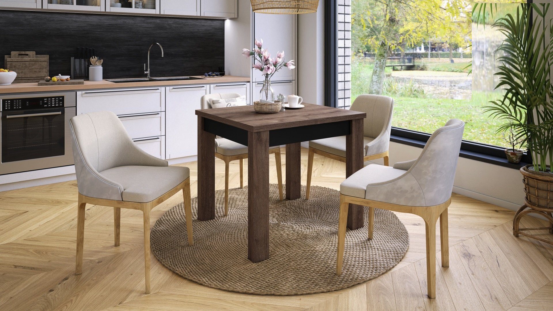 Esstisch ausziehbar 85 Tisch Esstisch Eiche Schwarz bis dunkel matt 130 cm - designimpex Design Fonte