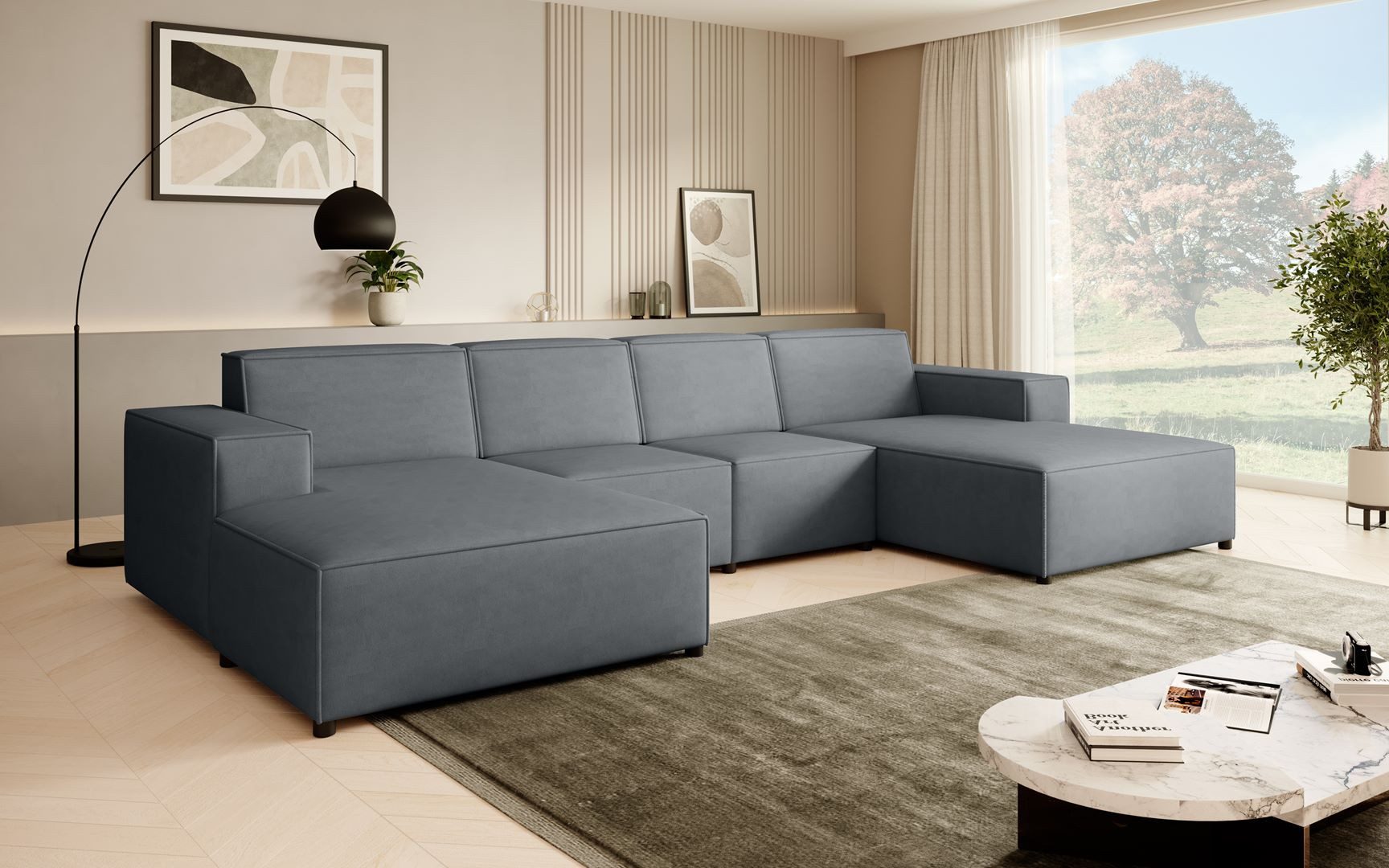 Beautysofa Ecksofa PEDRO U, modern U-förmiges Ecksofa, Freistehendes Möbel, breite Ottomane, modernes Design