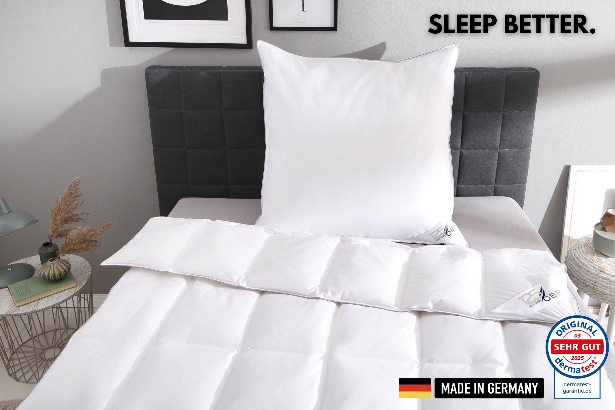 OBB Daunenbettdecke Edition 125 Jahre, Bettdecken für Sommer und Winter, Füllung: 90%Daunen, 10% Federn, Bezug: 100% Baumwolle, Bettdecke 135x200 cm, 155x220 cm & weitere Größen, Made in Germany