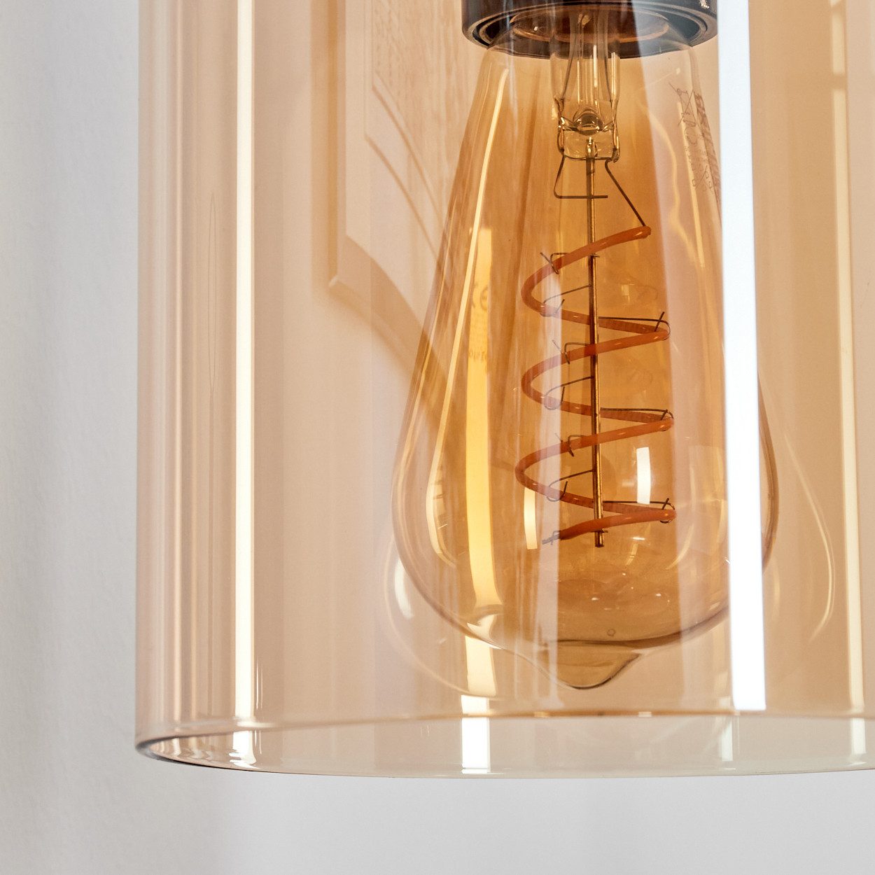 hofstein Wandleuchte Wandlampe aus Metall/Holz/Glas in Schwarz/Natur/Bernstein, ohne Leuchtmittel, mit Glasschirm (15 cm), An/-Auschalter, 1 x E27, ohne Leuchtmittel