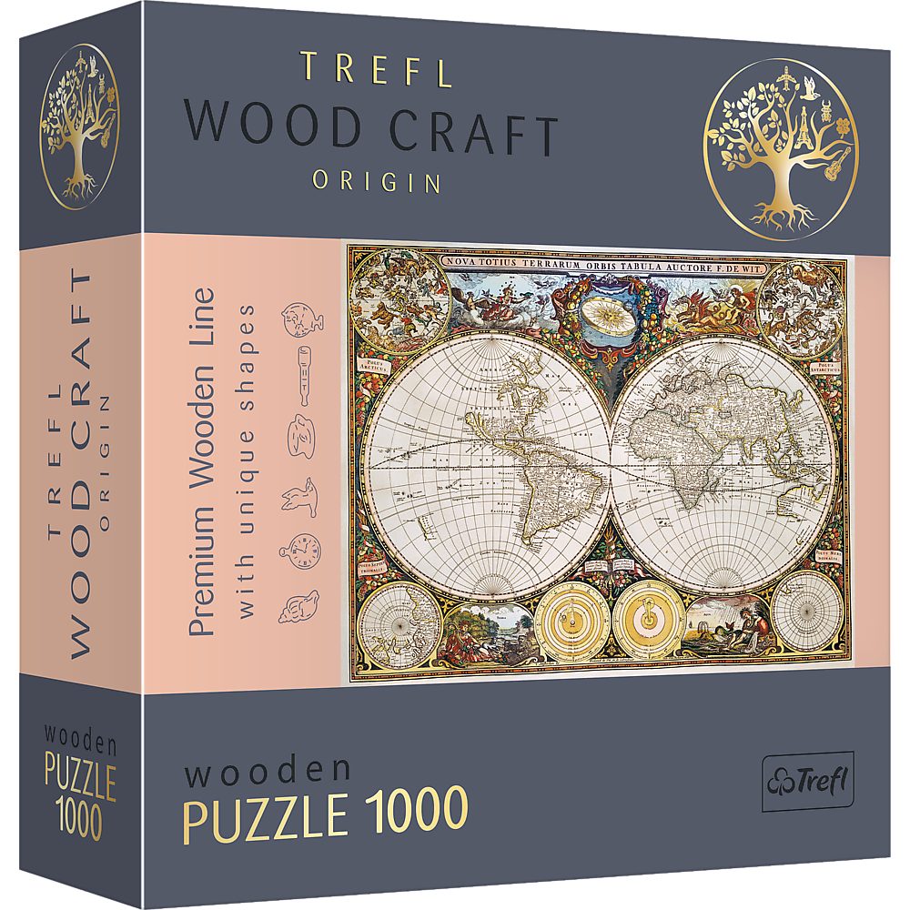 Trefl Puzzle 20144 Wood Craft Antike Weltkarte Holzpuzzle, 1000 Puzzleteile, Made in Europe