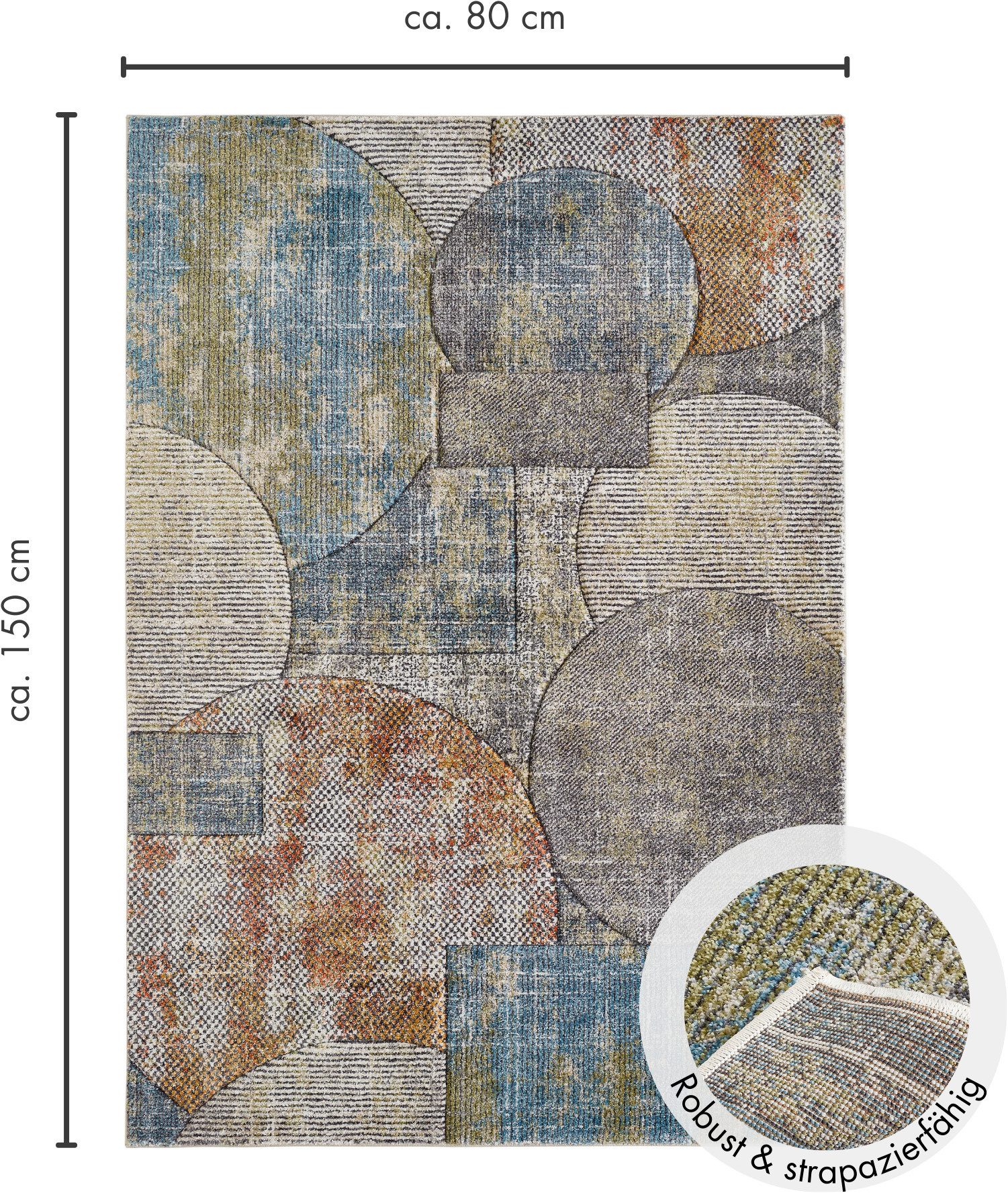 LUXOR living Teppich Toronto, rechteckig, Höhe: 12 mm, Kurzflor, modernes Patchwork-Design, Hoch-Tief Struktur, Wohnzimmer