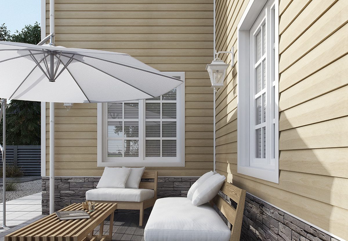 Vox Verkleidungspaneel Canadian Siding Stülpprofil 2-Brett Optik 3,85 m St. 0,9625qm beige, BxL: 28,50x385,00 cm, 1,10 qm, (Stückweise 1 Paneel, 1,10 qm) Geringer Wartungsaufwand, pflegeleicht, abwaschbar, Leichtgewicht