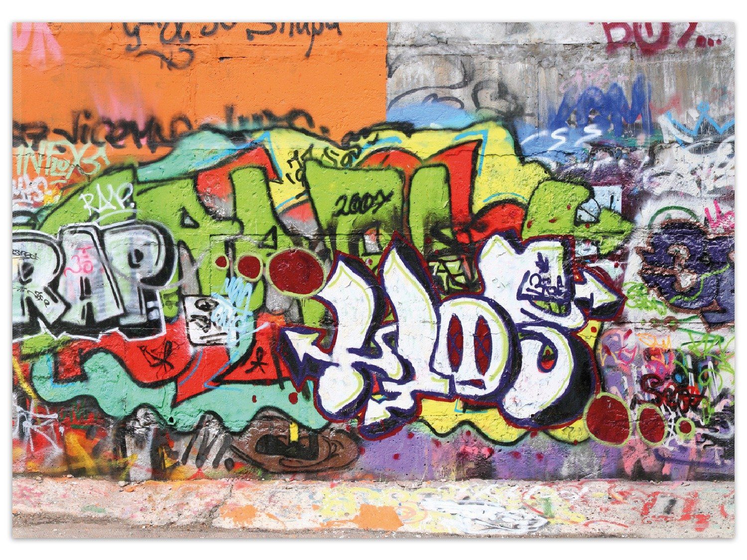 Wallario Teppich RAP-Graffiti- Wand mit verschiedenen Tags, rechteckig, rutschfest