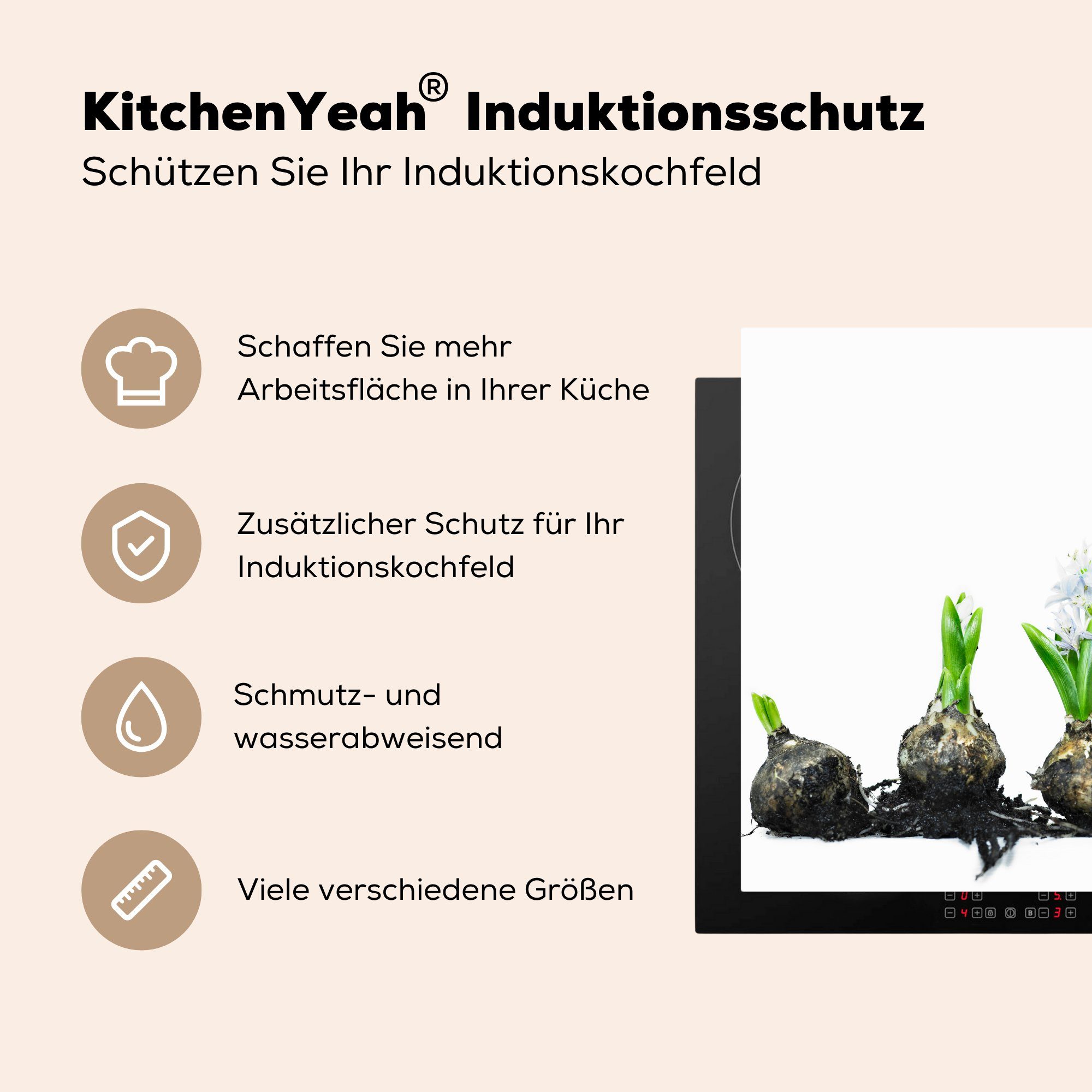MuchoWow Herdblende-/Abdeckplatte Zur Blüte küche für Zwiebel, 78x78 Arbeitsplatte Ceranfeldabdeckung, tlg), Vinyl, cm, (1 wachsende