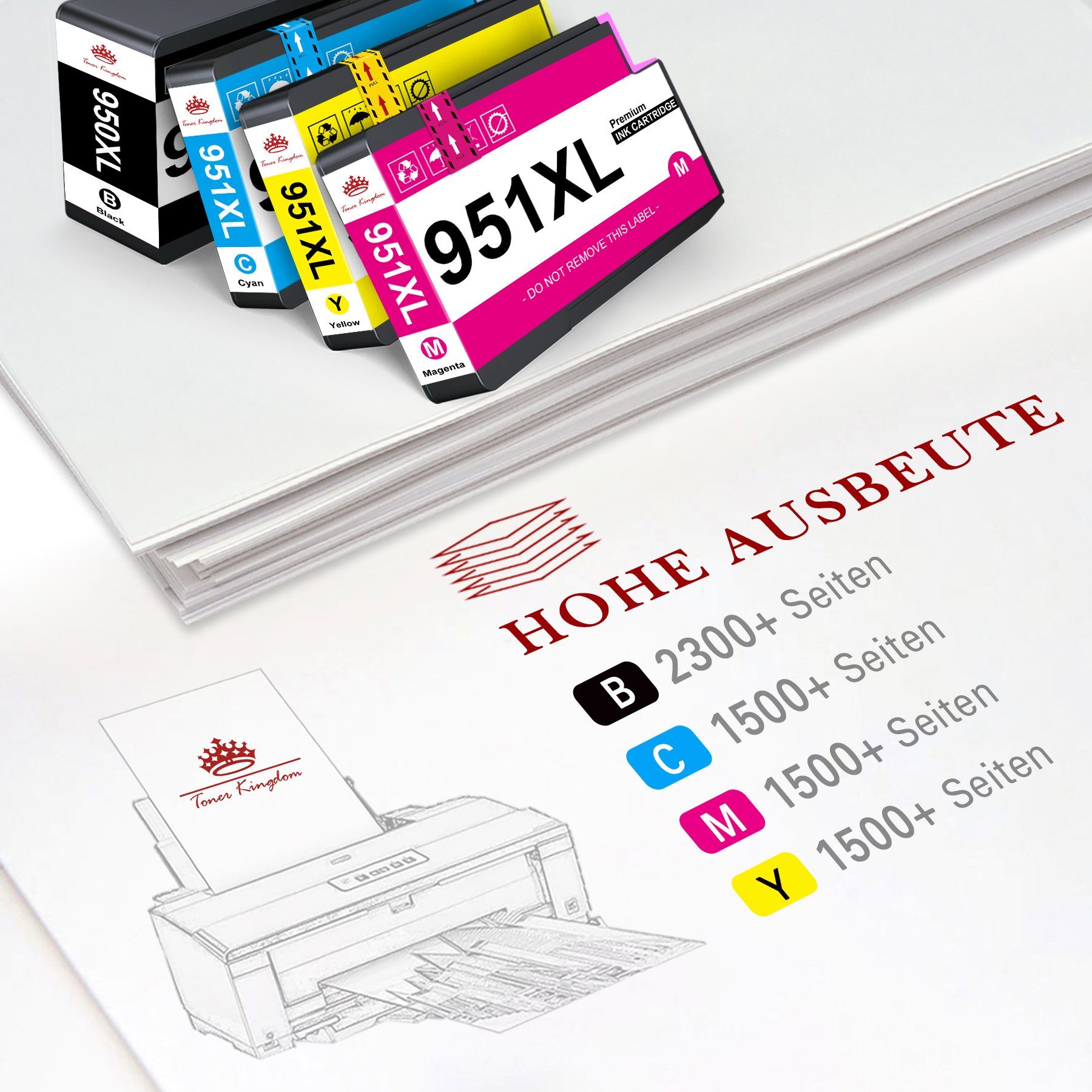 Cyan, (12-tlg) Kingdom 950XL 951XL Tintenpatrone 3 Schwarz, Pro HP 251dw Gelb, Officejet 8110 3 3 Toner 3 für Magenta 8600