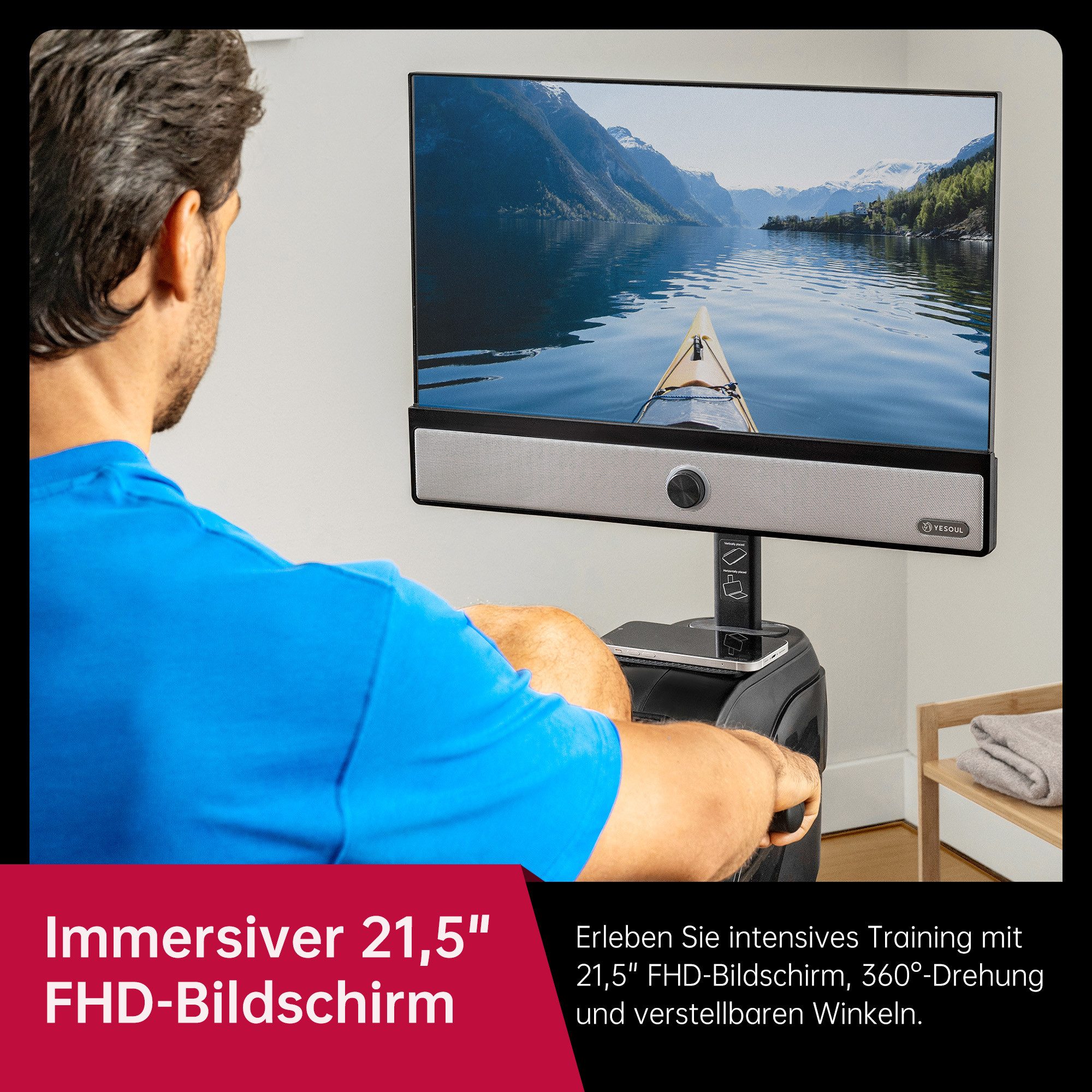 yesoul Rudergerät R1 Plus (mit 100 Widerstandsstufen, Rudermaschine), 21,5-Zoll-LED-FHD-Bildschirm, Klappbar, Kinomap&Zwift komp.