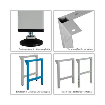 PROREGAL® Werkbank Stabiler Vierkantrohr-Fuß für Werkbank Rhino, HxT 85x70cm, Blau