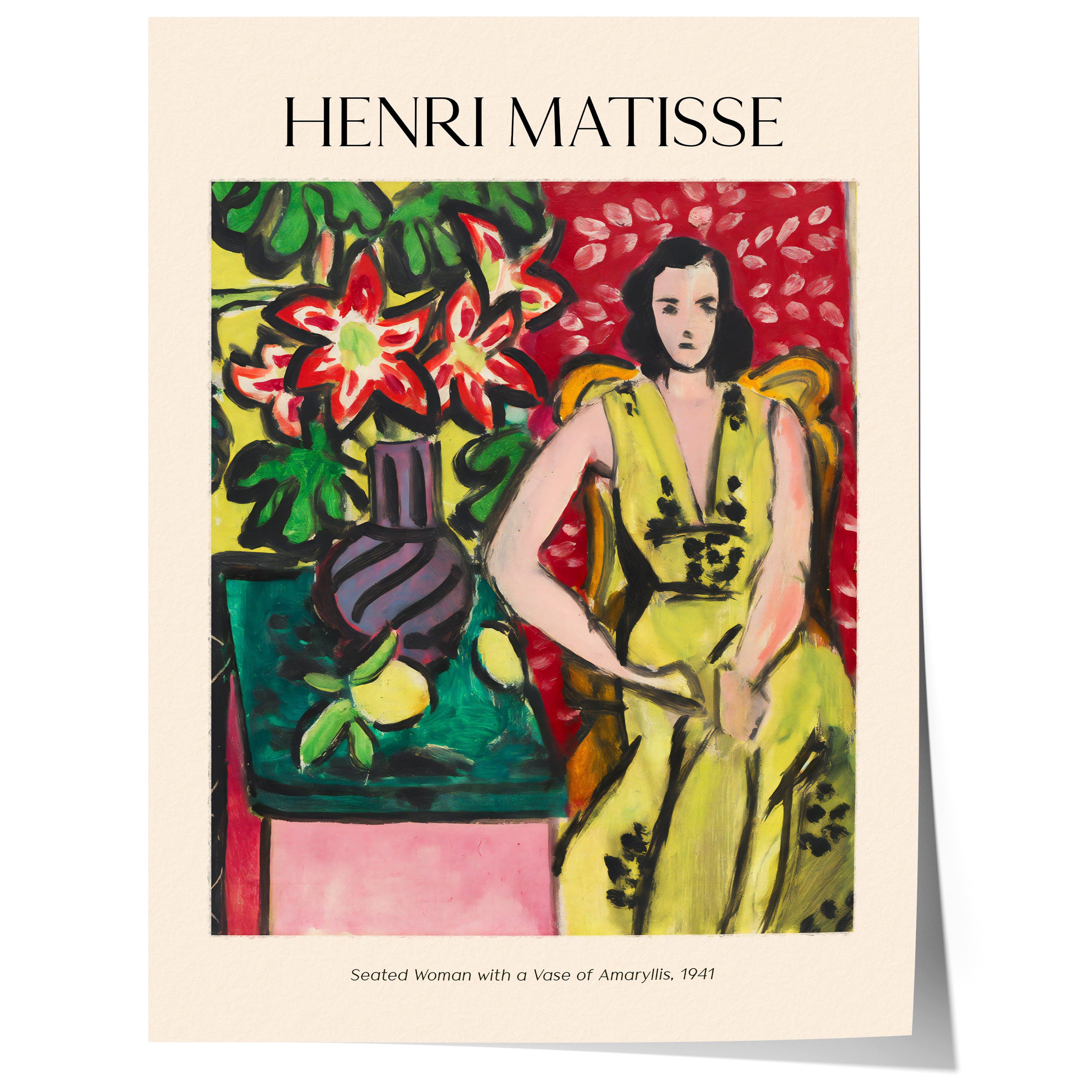 JUSTGOODMOOD Poster Henri Matisse Geschenkidee Sitzende Frau mit AmaryllisVase Bunte Blume, (1 St)
