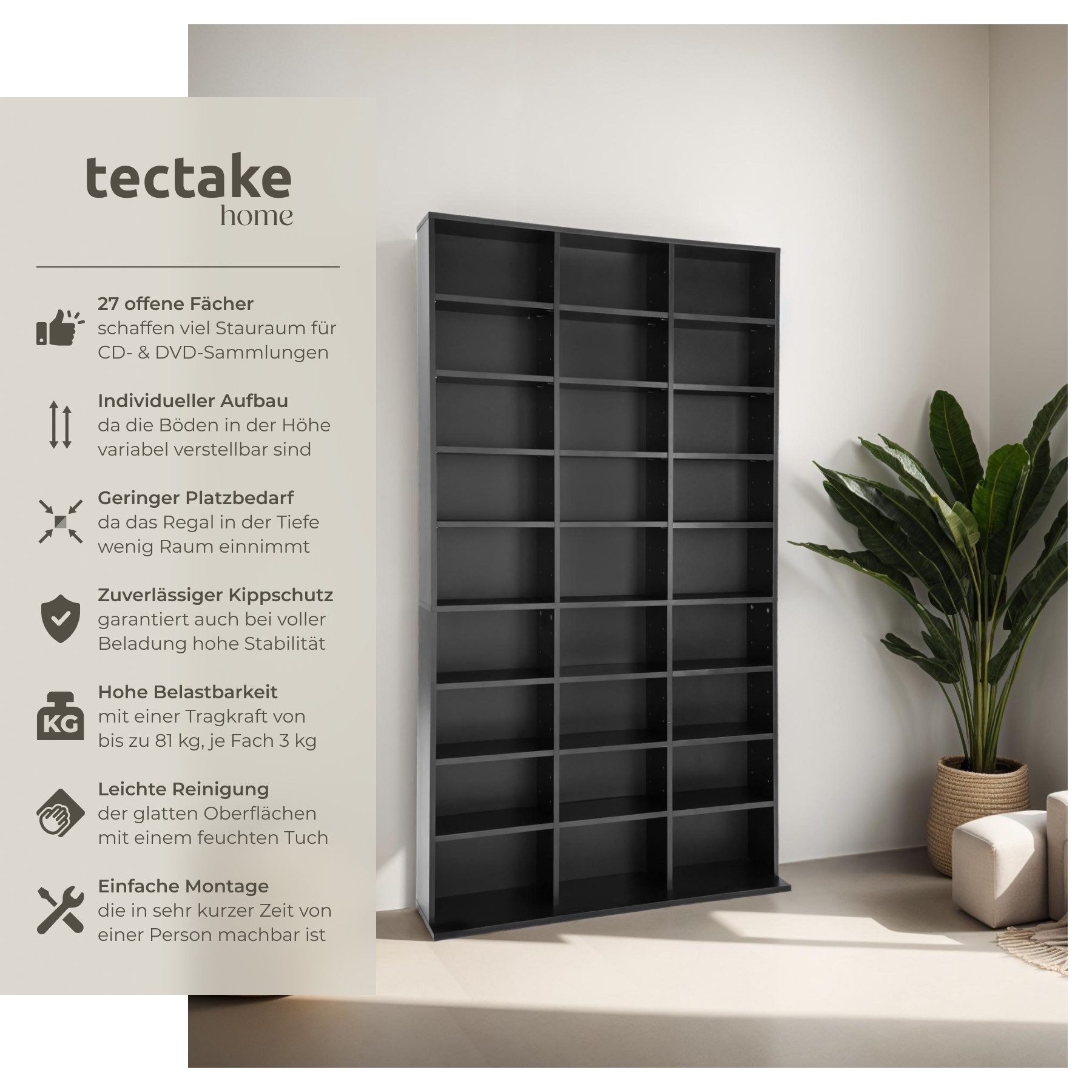 tectake CD-Regal CD DVD Regal, Set 1-tlg., in Holzoptik günstig online kaufen