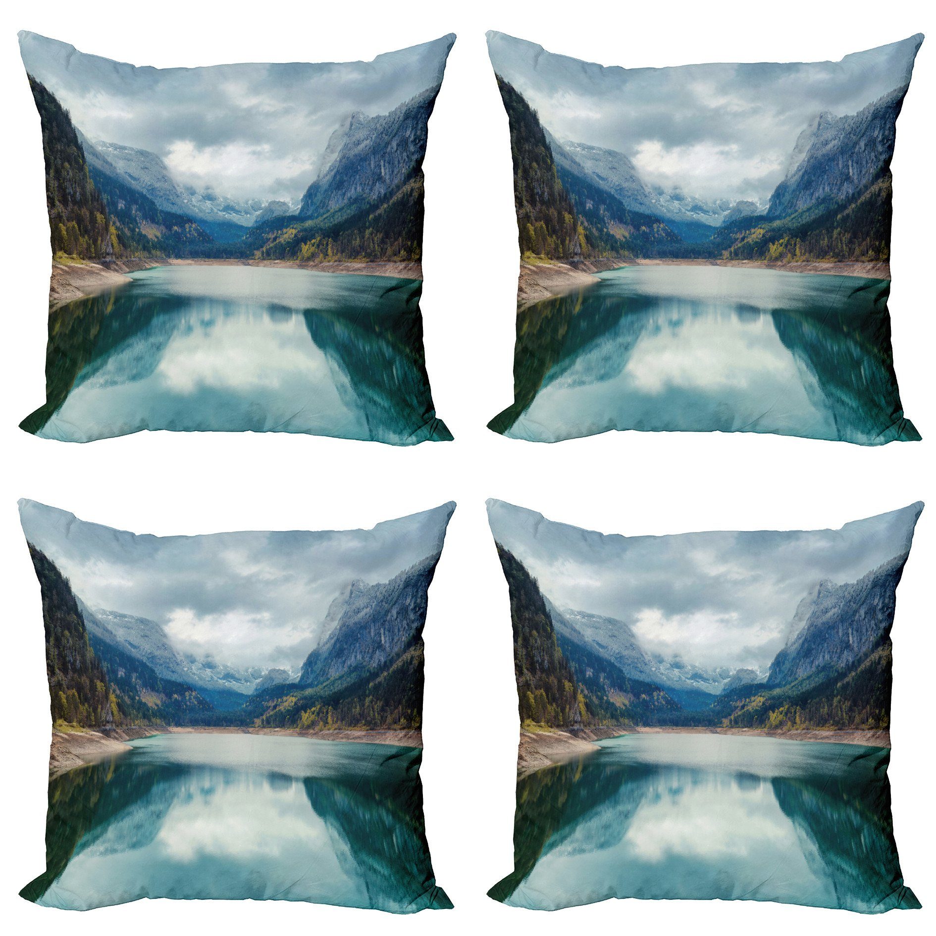 Kissenbezüge Modern Accent Doppelseitiger Digitaldruck, Abakuhaus (4 Stück), Berg Alpine Lake Sky Wald