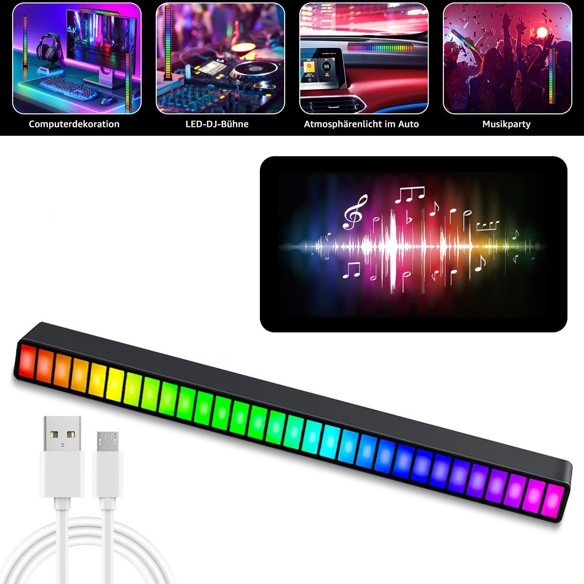7Magic LED LED Lichtleiste, Rhythmus Lamp, 32-flammig, RGB LED Lampe, Stripe USB Umgebungslichter Weihnachten Musik