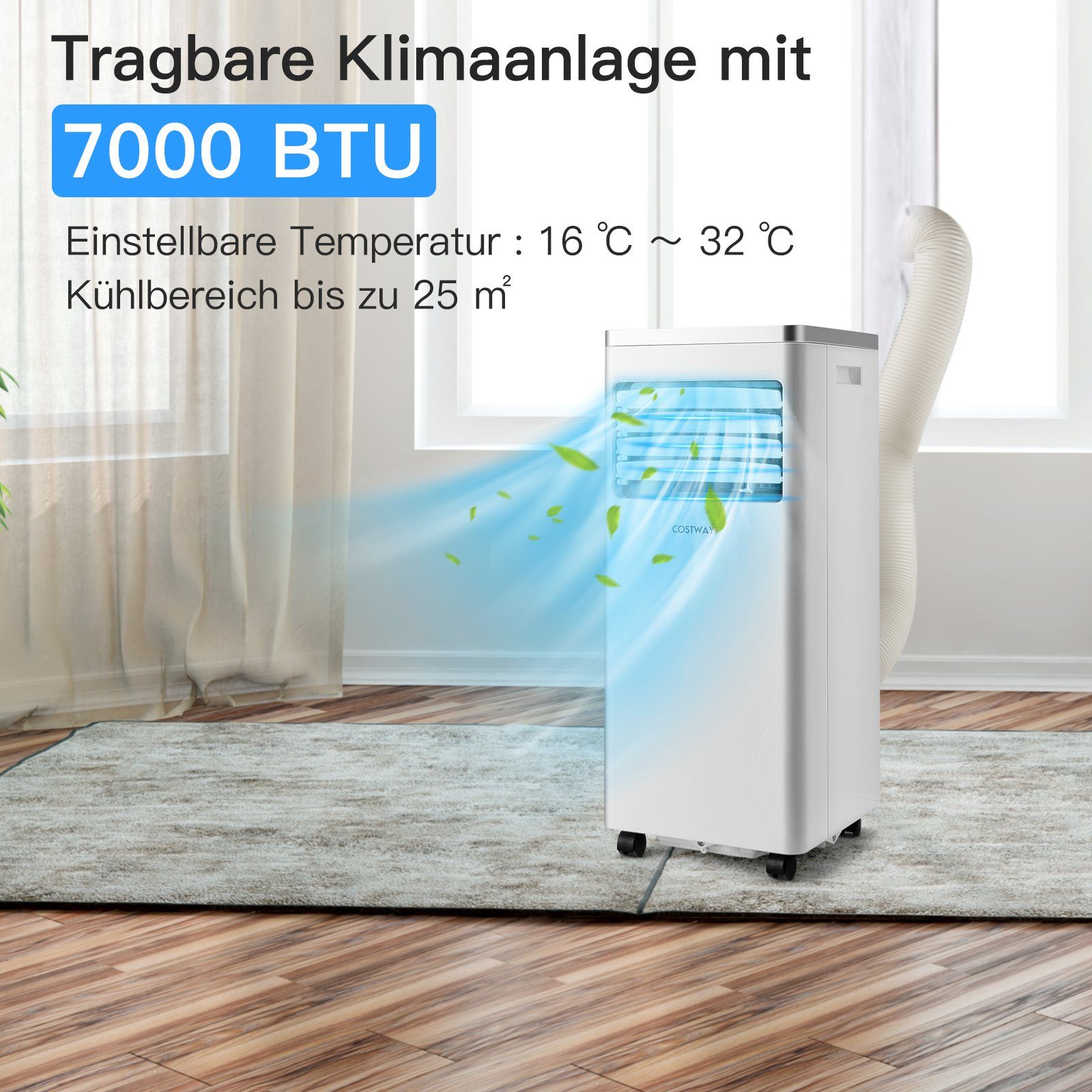 COSTWAY Fernbedienung, 3-in-1-Klimagerät, 7000BTU, mit 65m³, 16℃-32℃ für