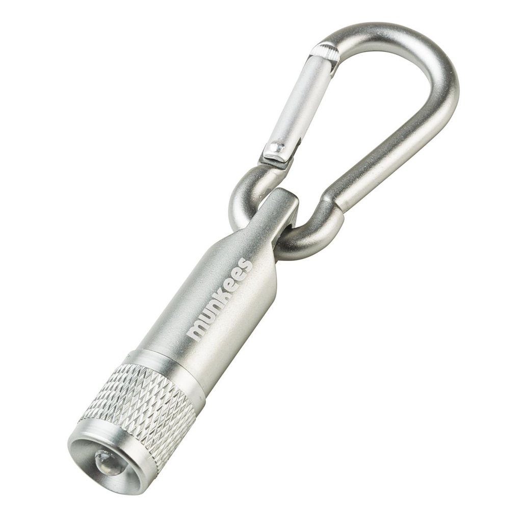 Munkees Taschenlampe Mini LED Leuchte mit Karabiner, Silber (Einzelartikel, 1-St), Kompakt, LED-Leuchte, Karabiner, Drehmechanismus
