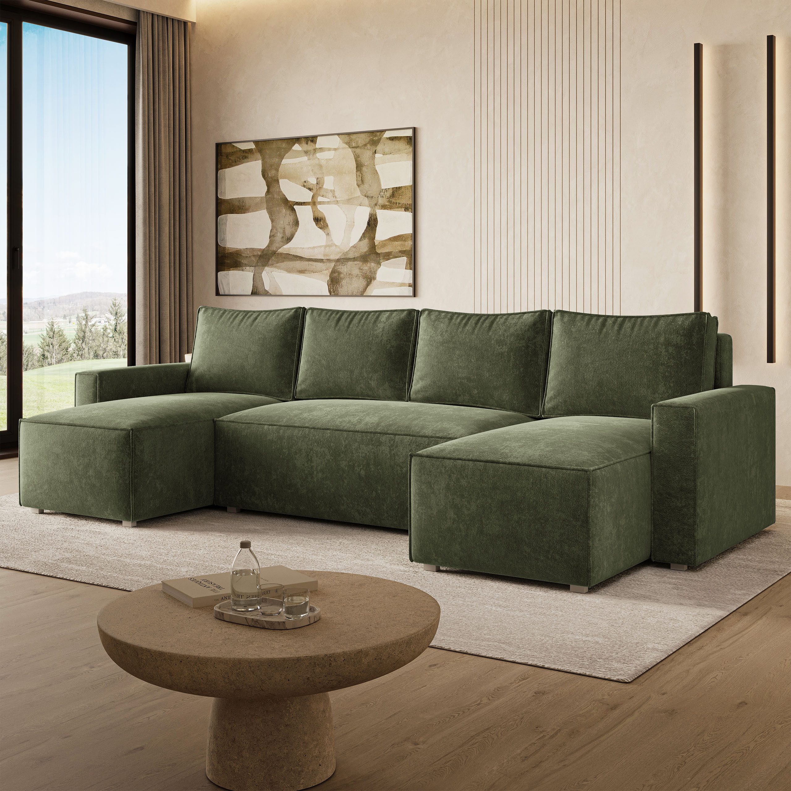 Masseno Ecksofa ASPRA mit Schlaffunktion U-Form, Sofa mit Bettkasten