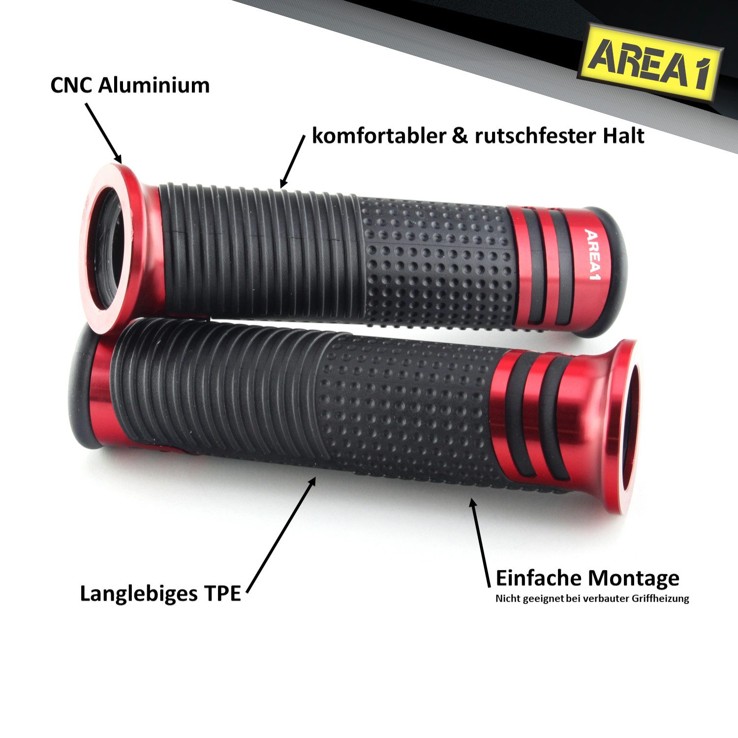 Area1 Griff für Motorrad/ Motorroller; 2 Stück; 1x 22mm + 1x 24-25mm (7/8/1 Zoll)