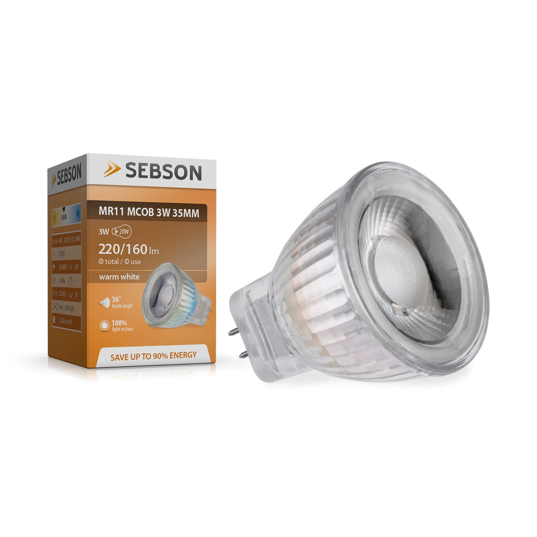SEBSON »LED Lampe GU4/ MR11 warmweiß 3W 220 Lumen, LED Spotlight 36°, 12V  DC, ø35x40mm« LED-Leuchtmittel