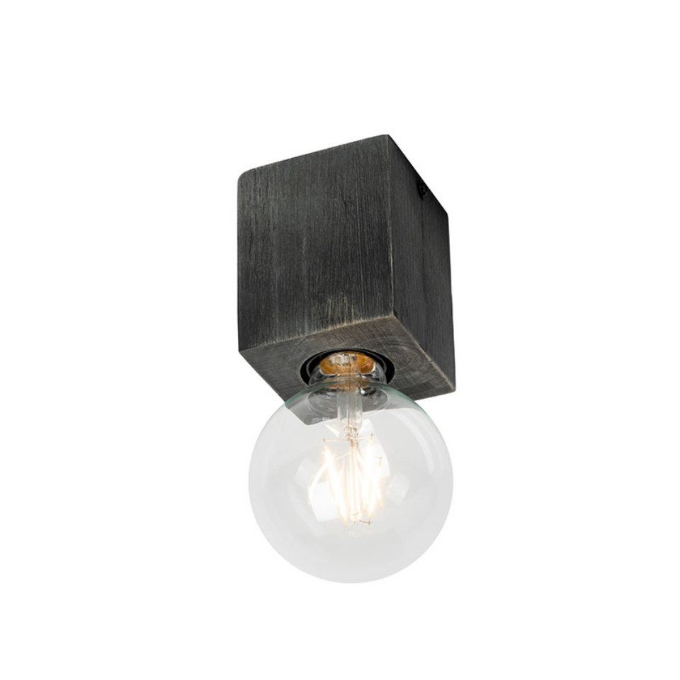 Qazqa LED Aufbaustrahler Bloc, ohne Leuchtmittel, Warmweiß, QAZQA Aufbau­spot, e27, Schwarz, Holz, Landhaus