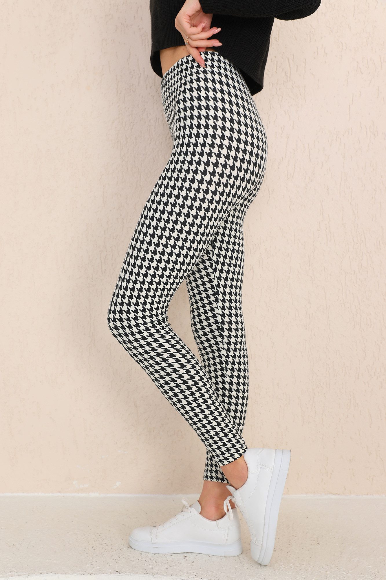 Bongual Leggings mit Hahnentritt Print schwarz-weiß günstig online kaufen