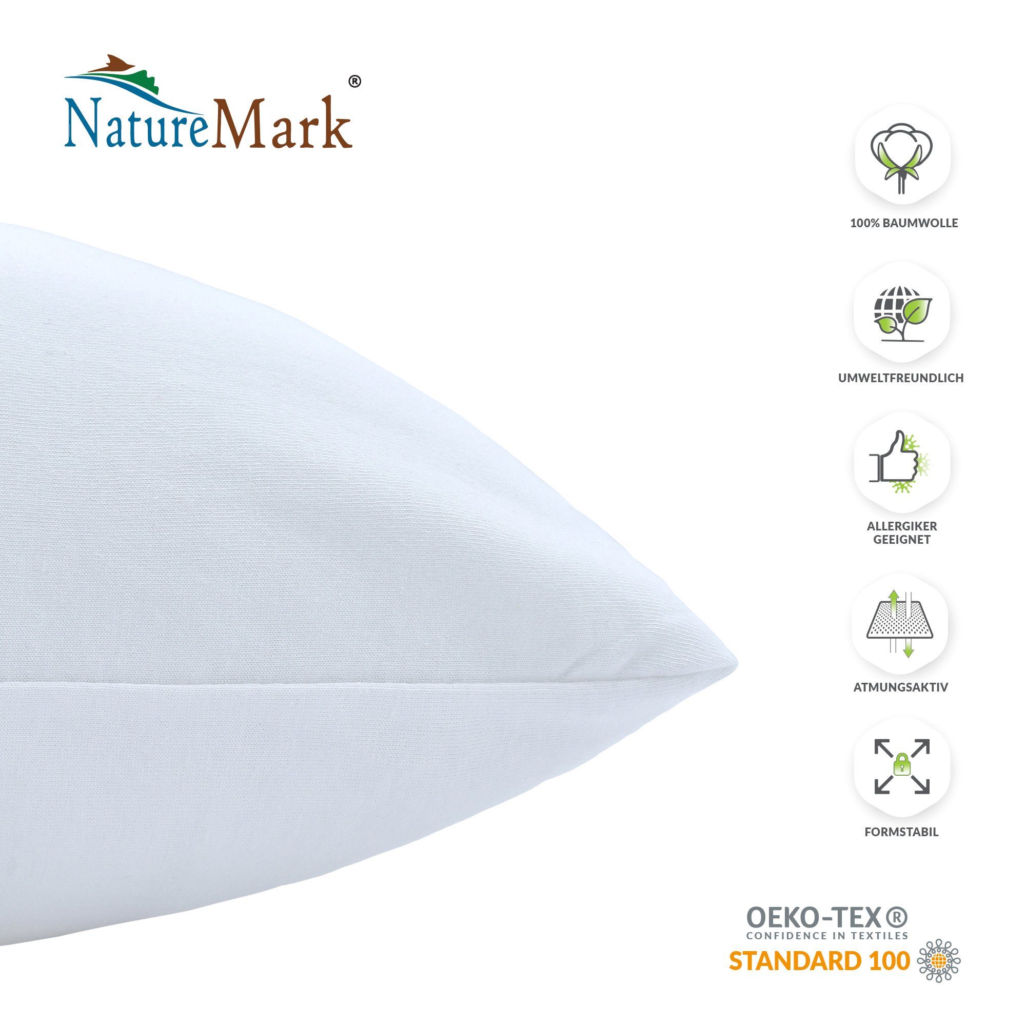 NatureMark Kissenbezüge 2er Pack Jersey Kissenbezug Kissenhülle, (2 Stück), Kissenhülle in vielen Größen und Farben (40 x 40 cm, Weiß)