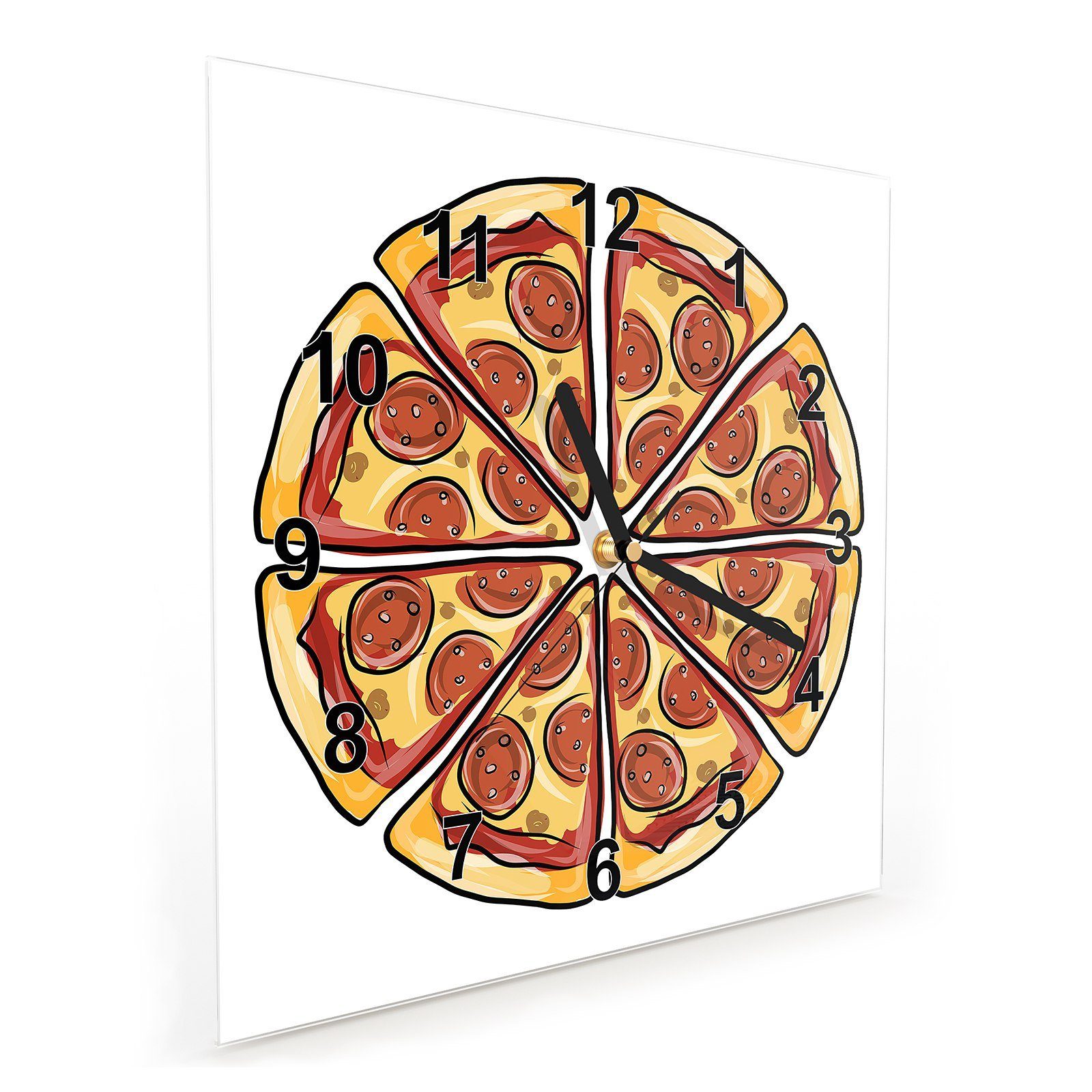 x mit Glasuhr Pizzaecken Wandkunst Wanduhr Motiv Größe cm Wanduhr 30 30 Design Primedeco