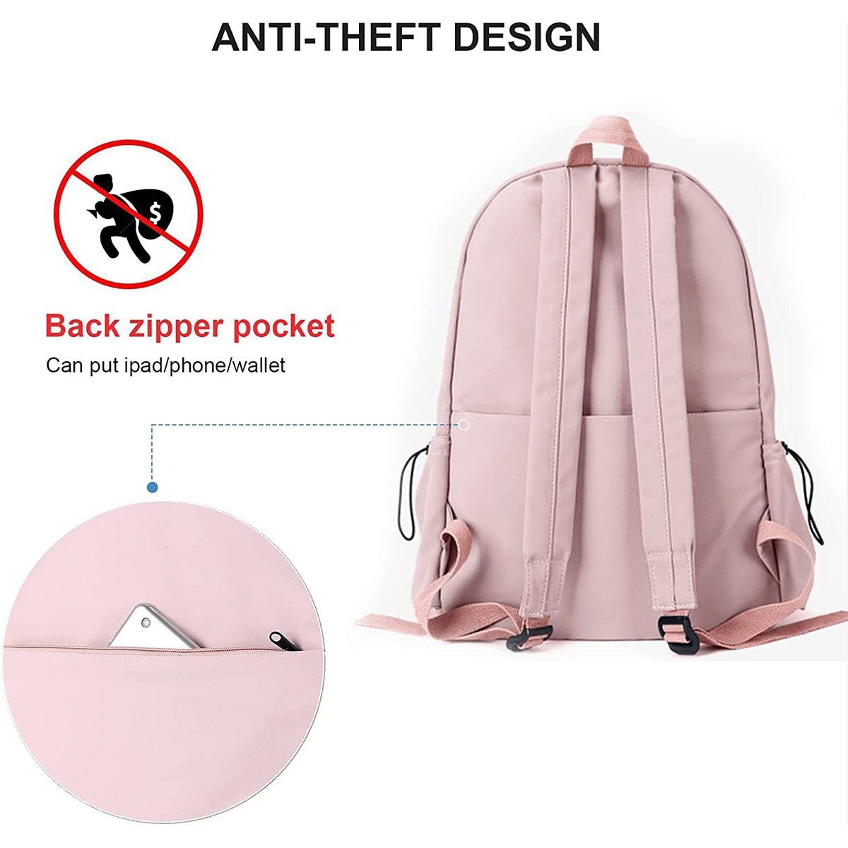 XDeer Schulrucksack Schulrucksack Damen im Mädchen Teenageralter Zoll Travel Schultaschen, für Laptop Rucksack 15,6 Rosa Bookbag