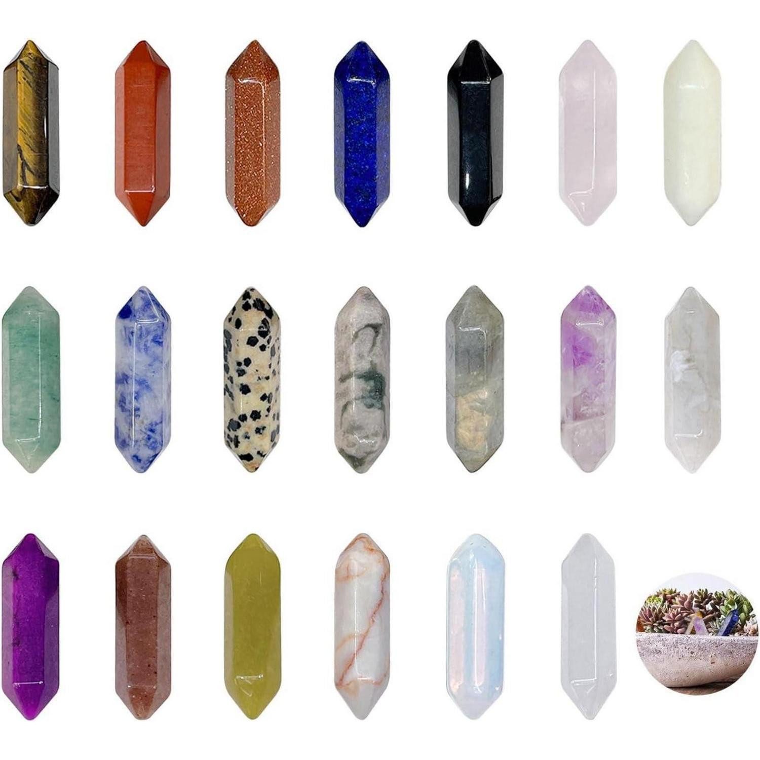 LuxusKollektion Mineralstein 20 Stück Sechseckige Heilkristalle Set Edelstein Chakra Amethyst